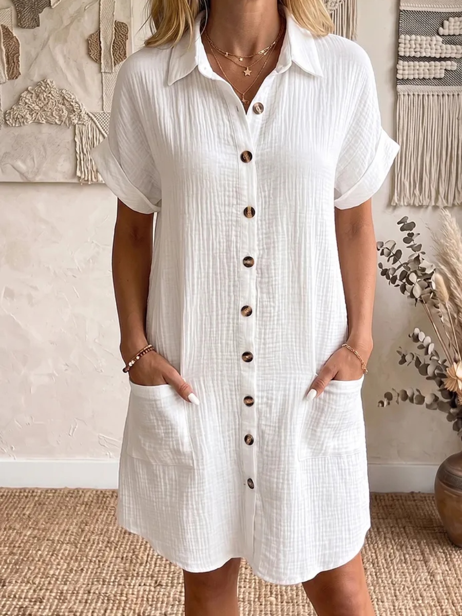NEW ARRIVALS🔥 Women's Cozy Lapel Button-front Cotton-linen Dress-blumpark