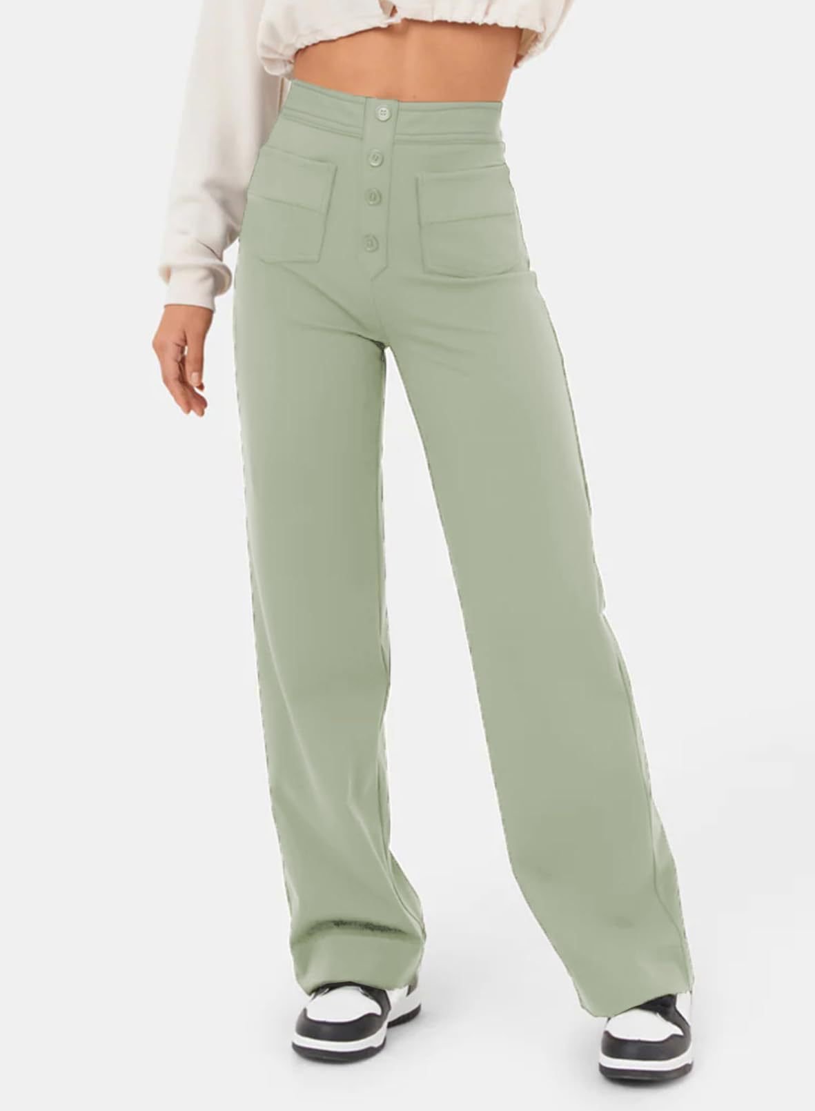 High-waisted Elastic Casual Trousers-blumpark