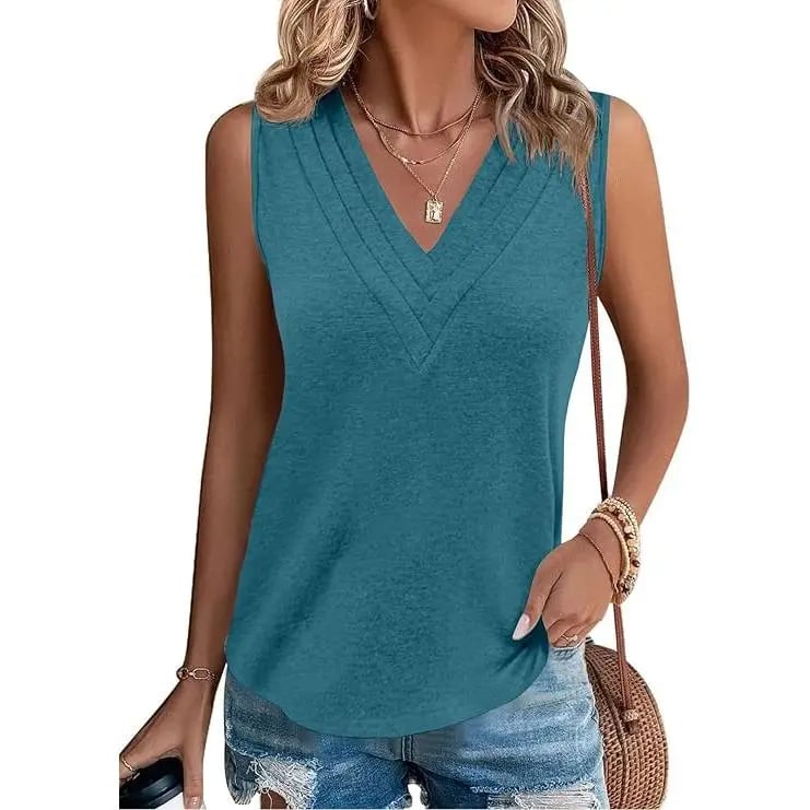 🎁✨Women V Neck Tank Tops Dressy Casual Summer Loose Fit Sleeveless Shirts Blouse Comfy Womenswear Soft Basic-blumpark