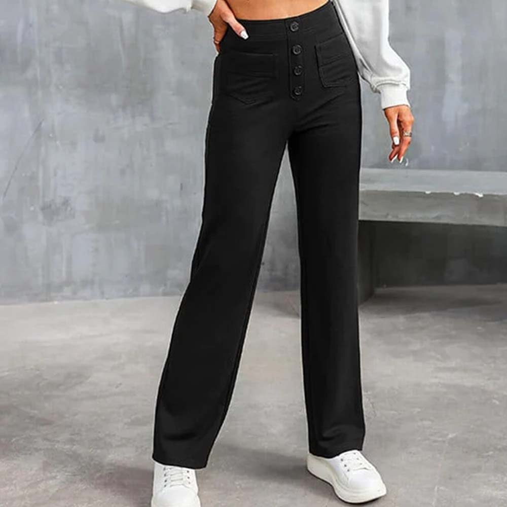 High-waisted Elastic Casual Trousers-blumpark