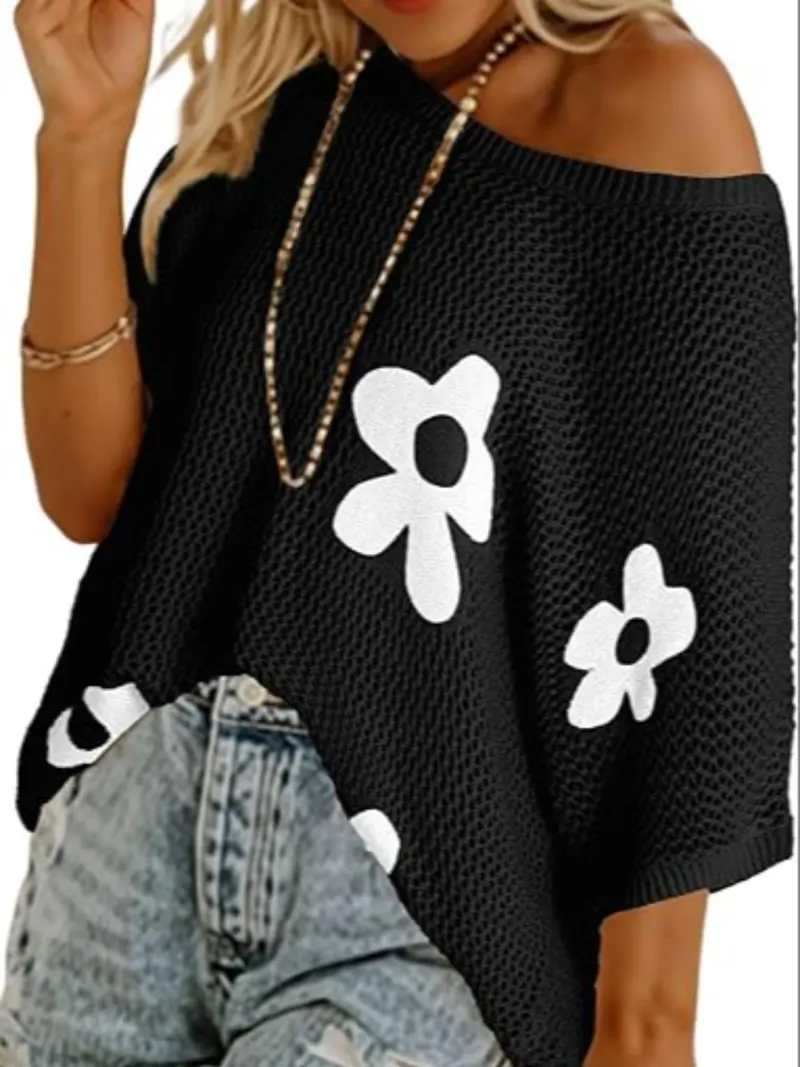 FLORAL CROCHET KNIT OPEN-WEAVE PULLOVER TOP + 50% OFF-blumpark