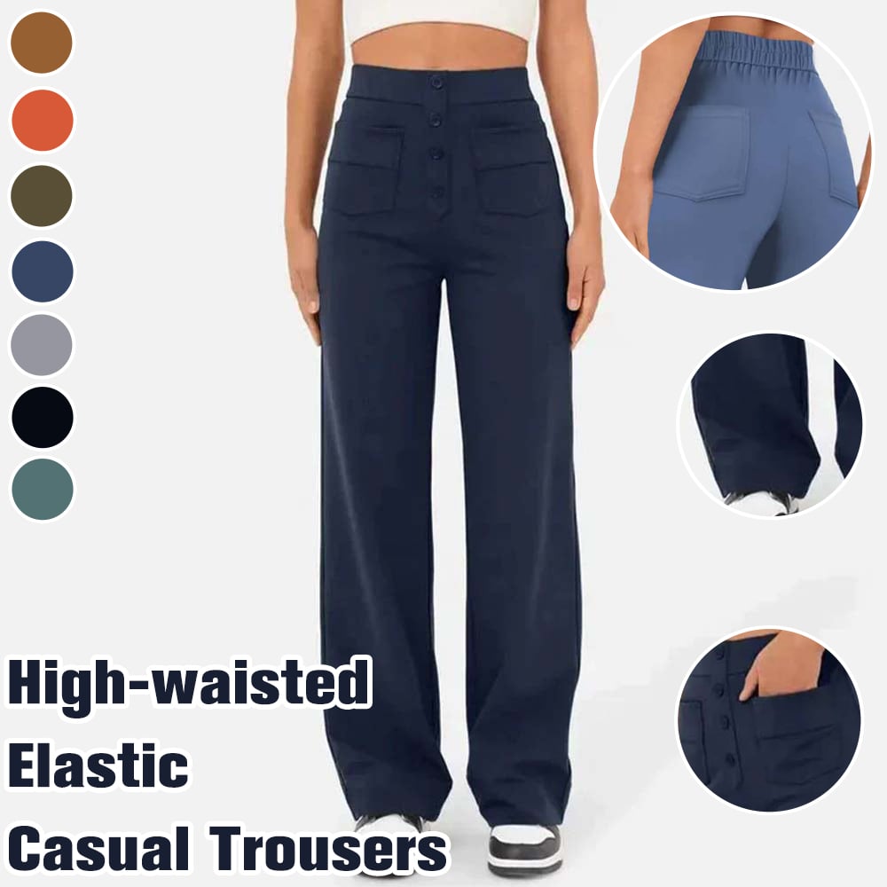 High-waisted Elastic Casual Trousers-blumpark