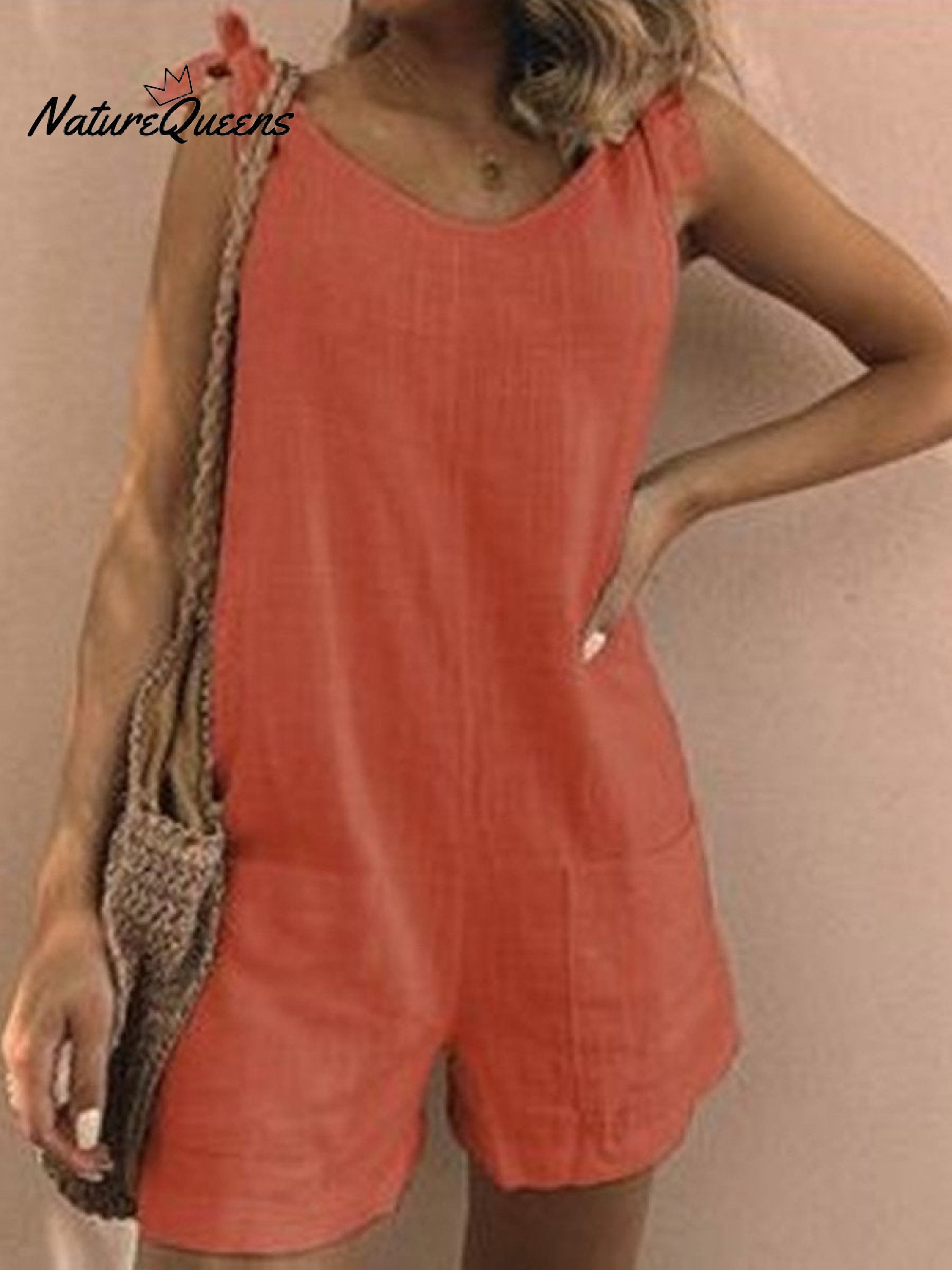 Women's Cotton Overalls Casual Sleeveless Shorts Romper Jumpsuit-blumpark