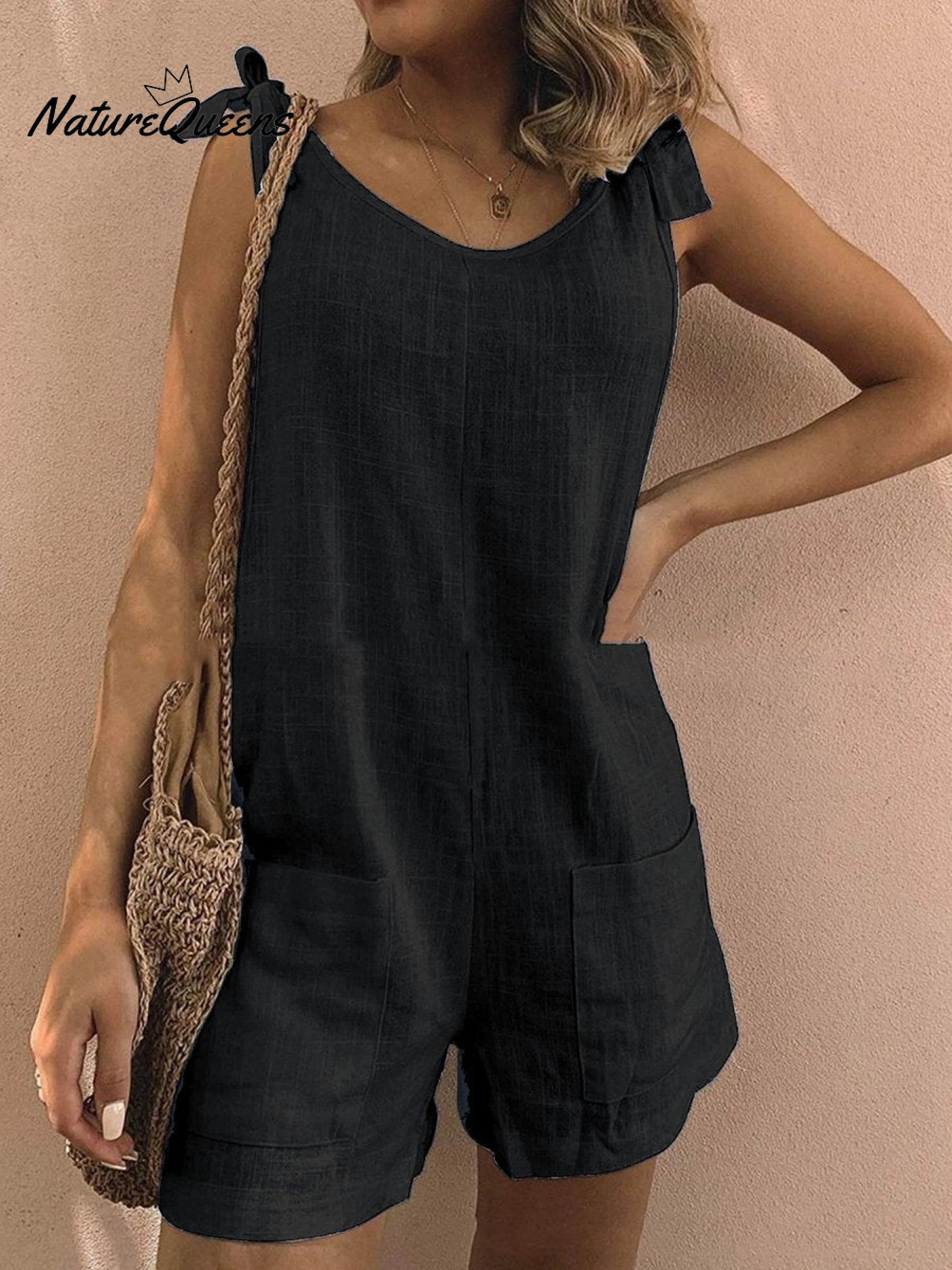 Women's Cotton Overalls Casual Sleeveless Shorts Romper Jumpsuit-blumpark