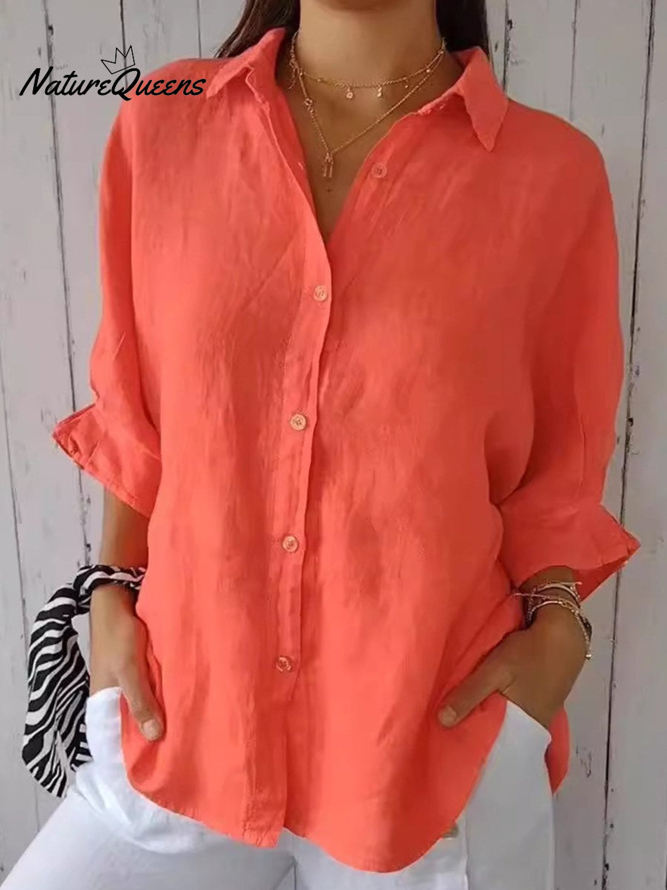 Women's  Cotton & Linen  Casual Tie-back  Shirt-blumpark