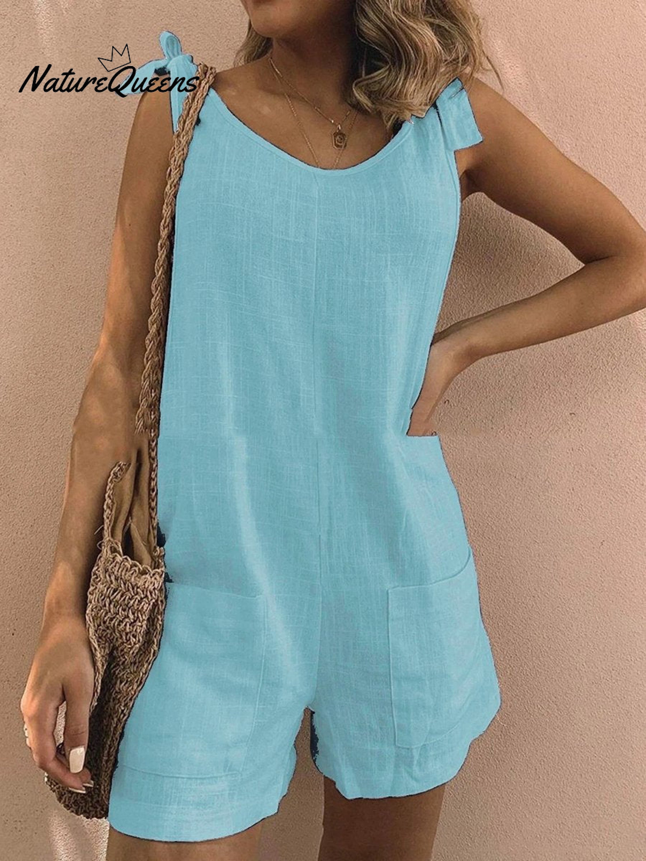 Women's Cotton Overalls Casual Sleeveless Shorts Romper Jumpsuit-blumpark