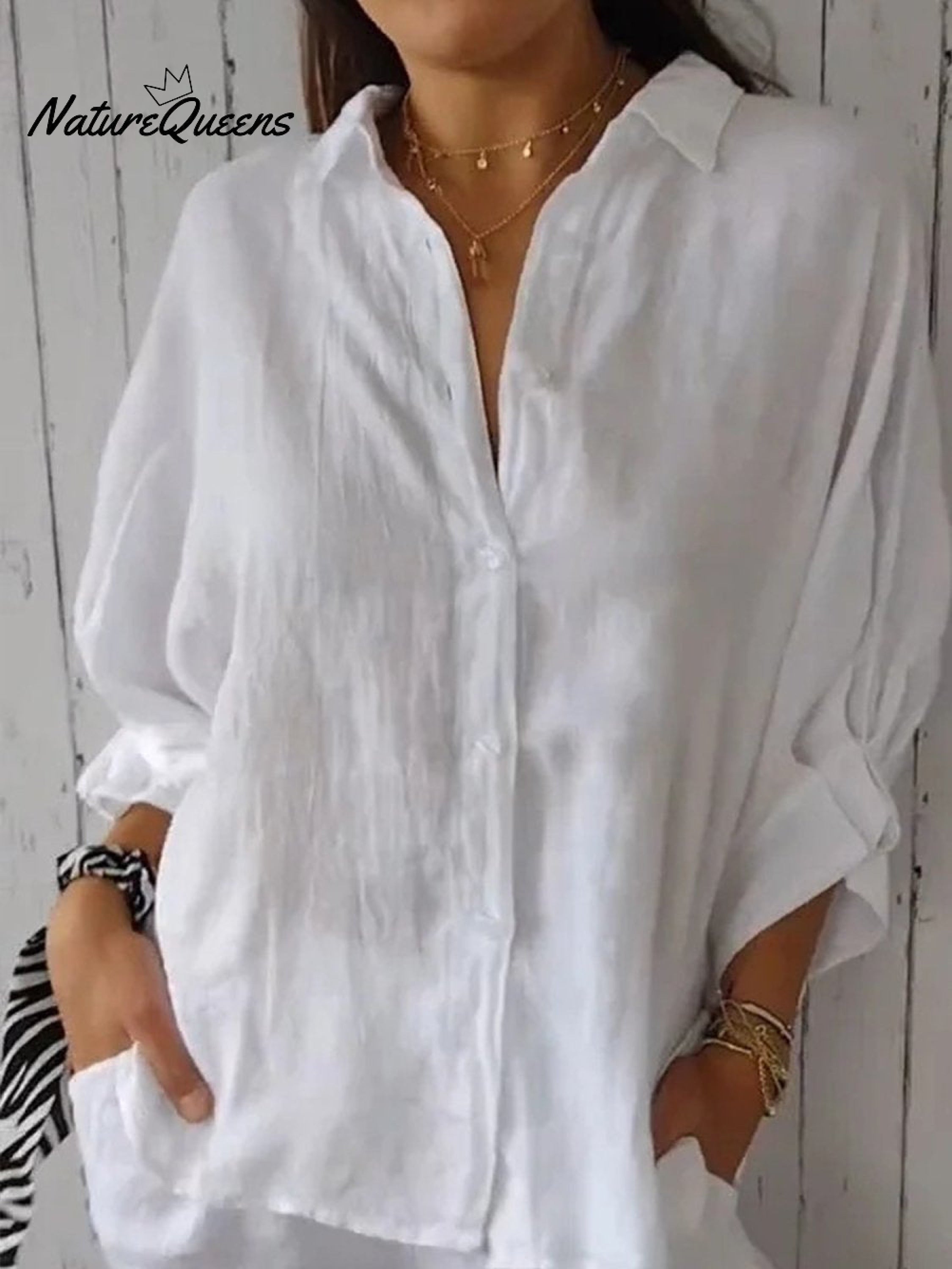 Women's  Cotton & Linen  Casual Tie-back  Shirt-blumpark