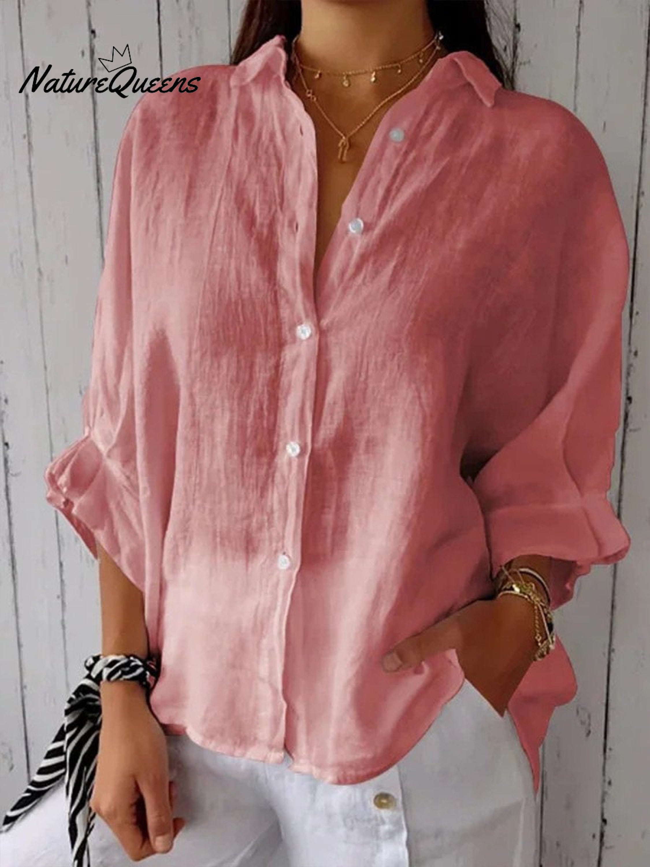 Women's  Cotton & Linen  Casual Tie-back  Shirt-blumpark