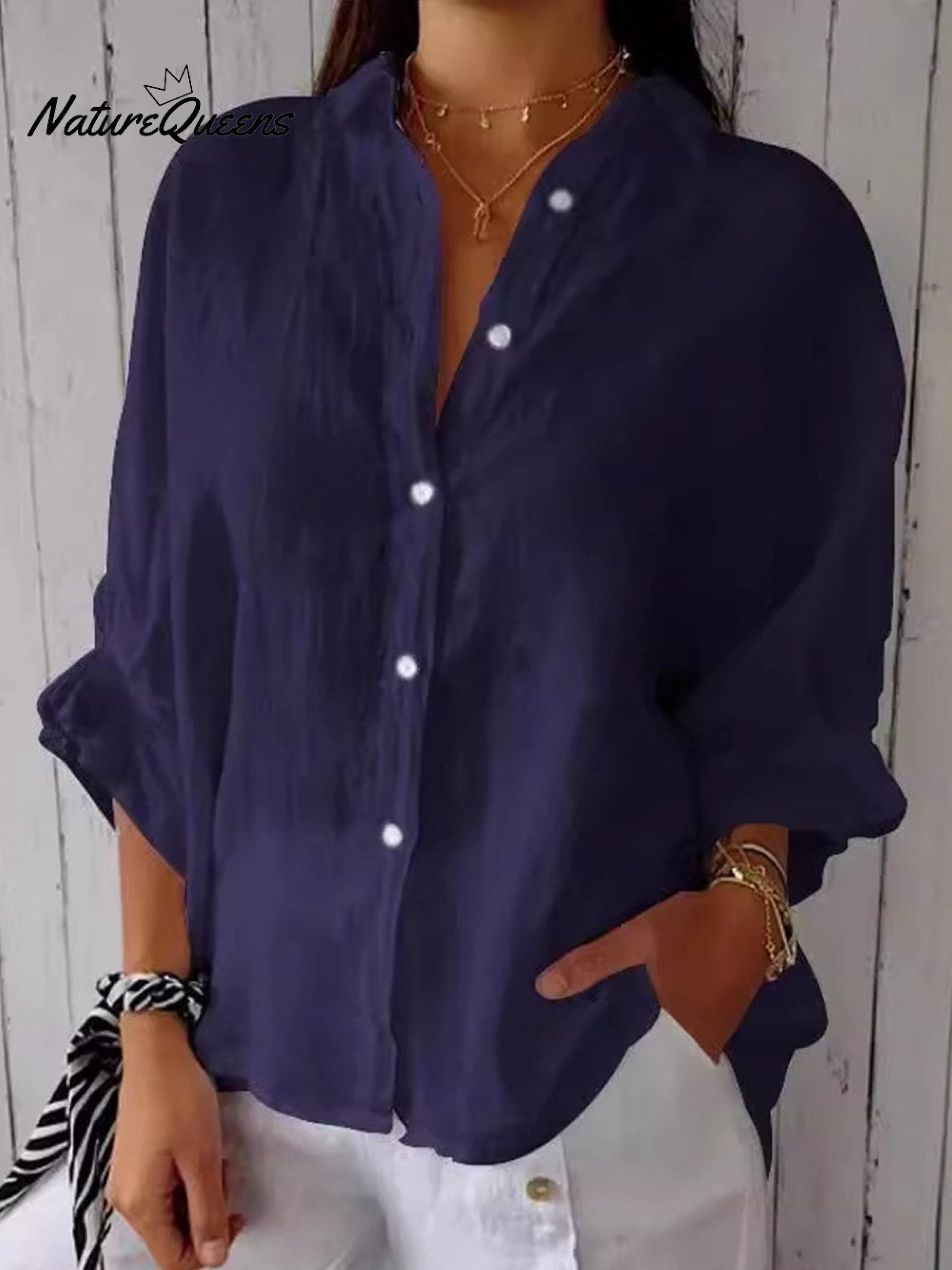 Women's  Cotton & Linen  Casual Tie-back  Shirt-blumpark