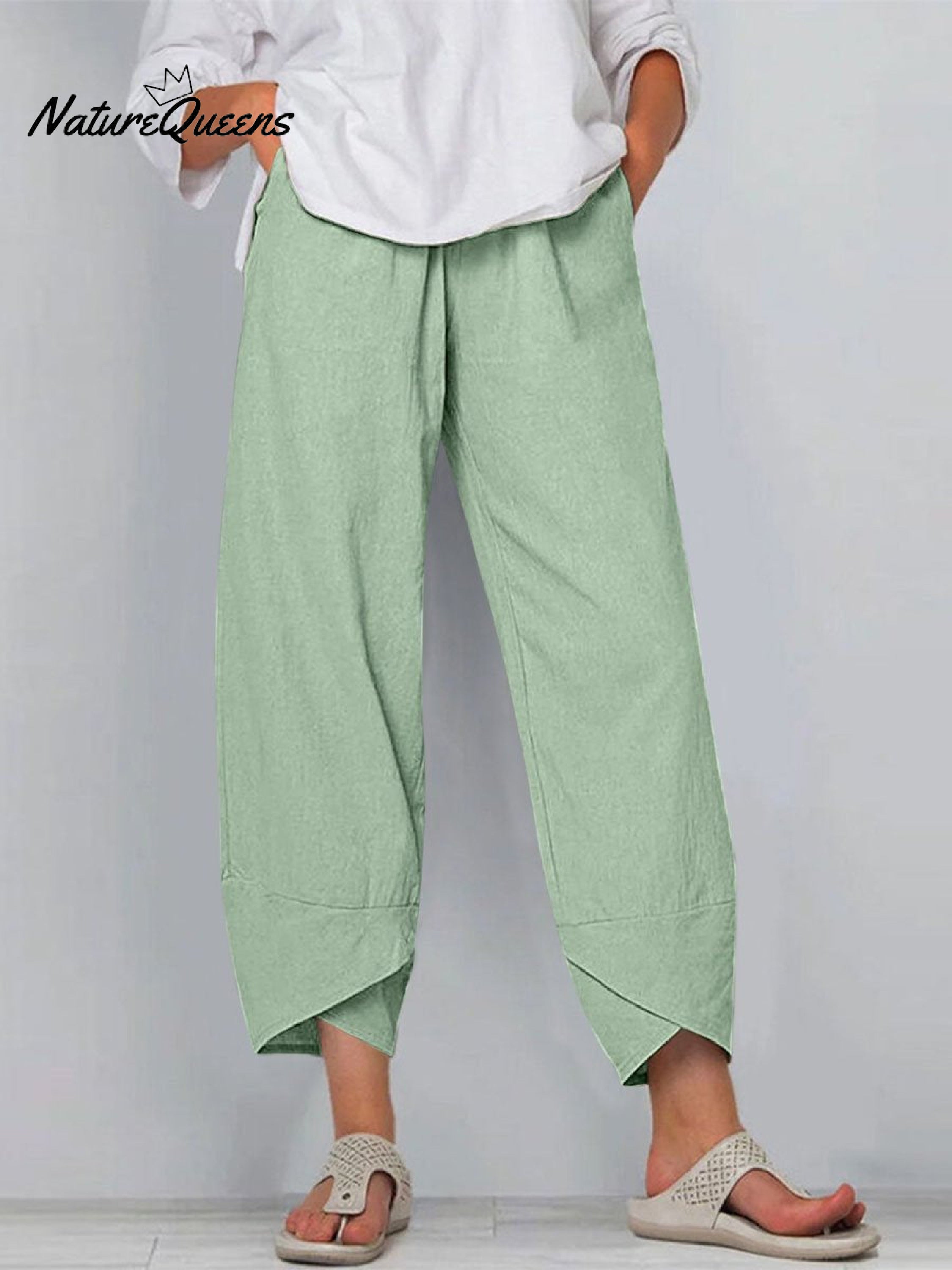 Women's Solid Color Loose Elegant Casual Simple Cotton And Linen Ninth Pants-blumpark