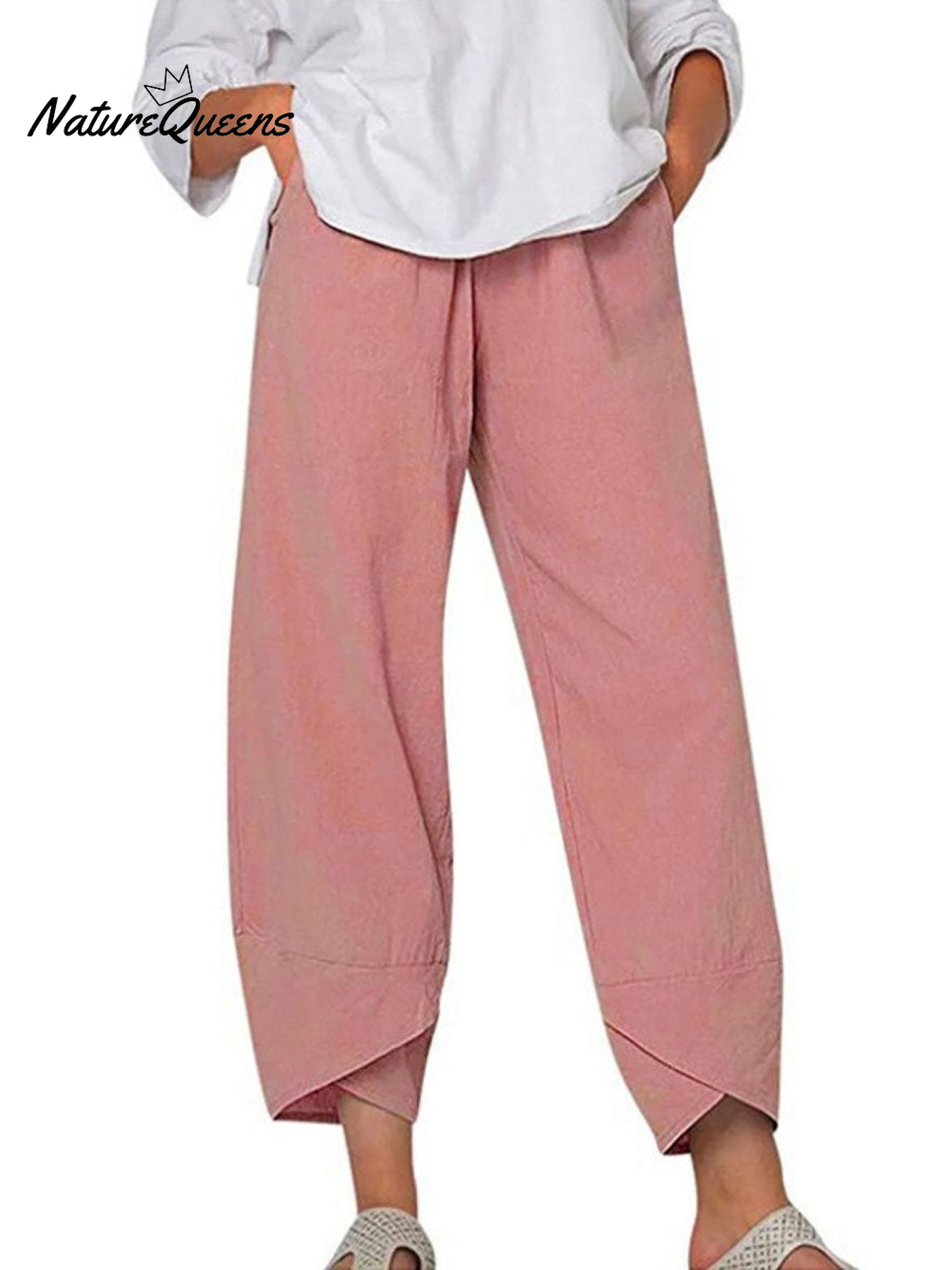 Women's Solid Color Loose Elegant Casual Simple Cotton And Linen Ninth Pants-blumpark