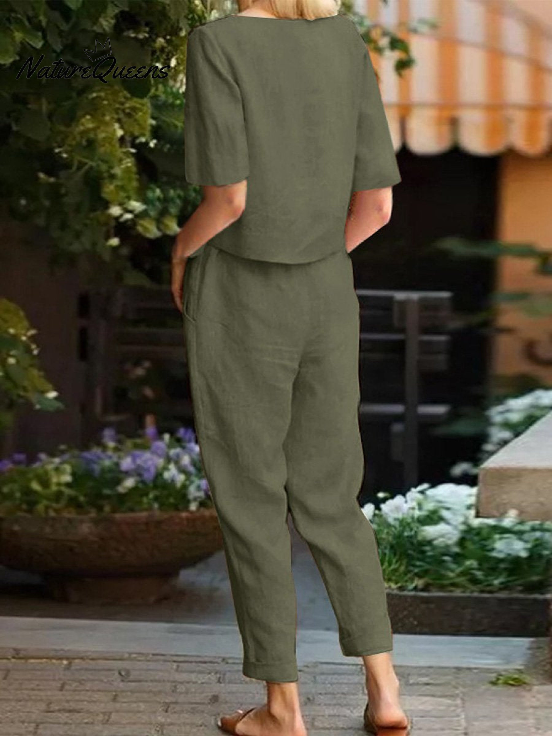 Cotton and Linen Summer Half-Sleeve Oversized Homewear Suit-blumpark