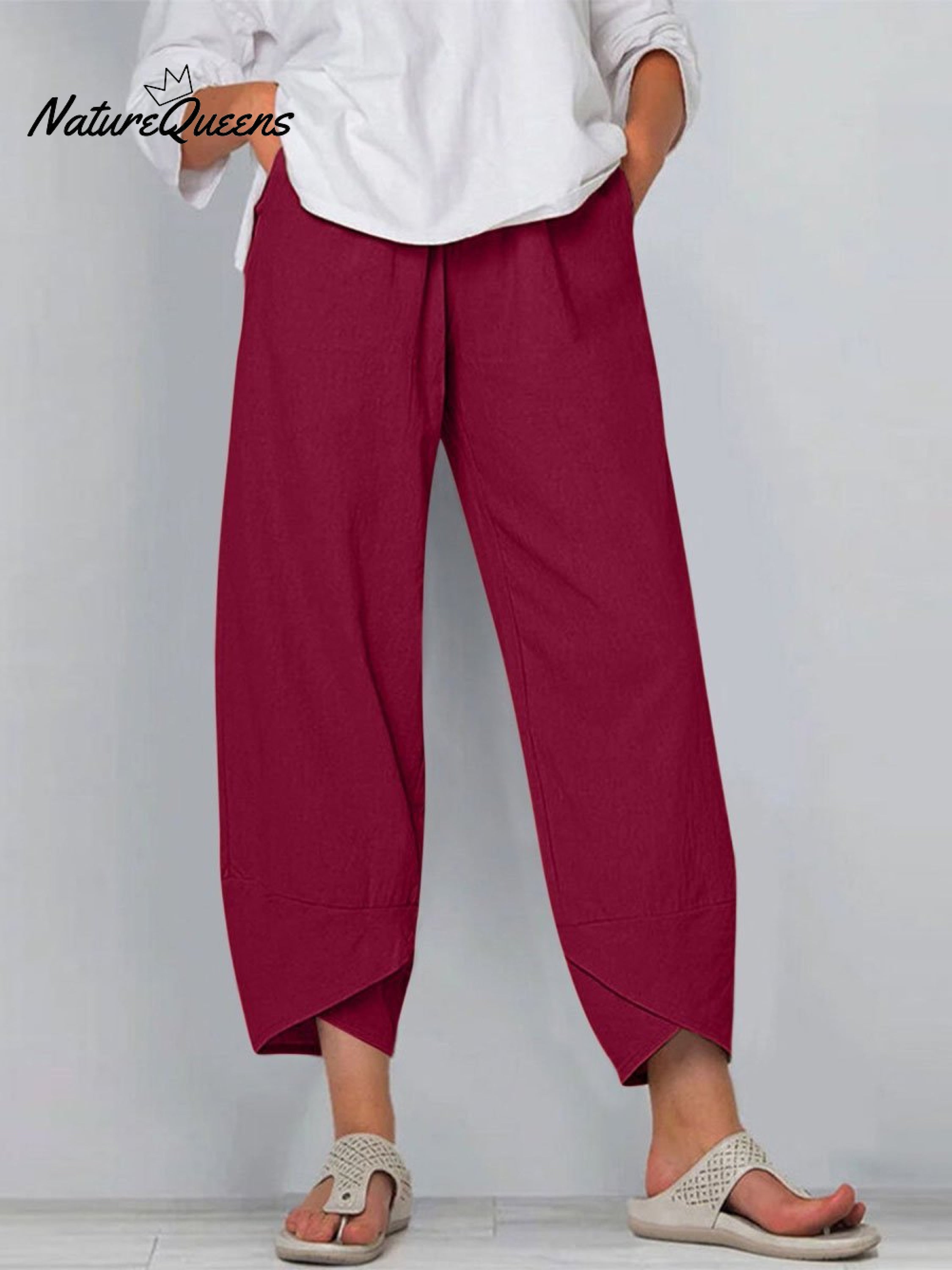 Women's Solid Color Loose Elegant Casual Simple Cotton And Linen Ninth Pants-blumpark