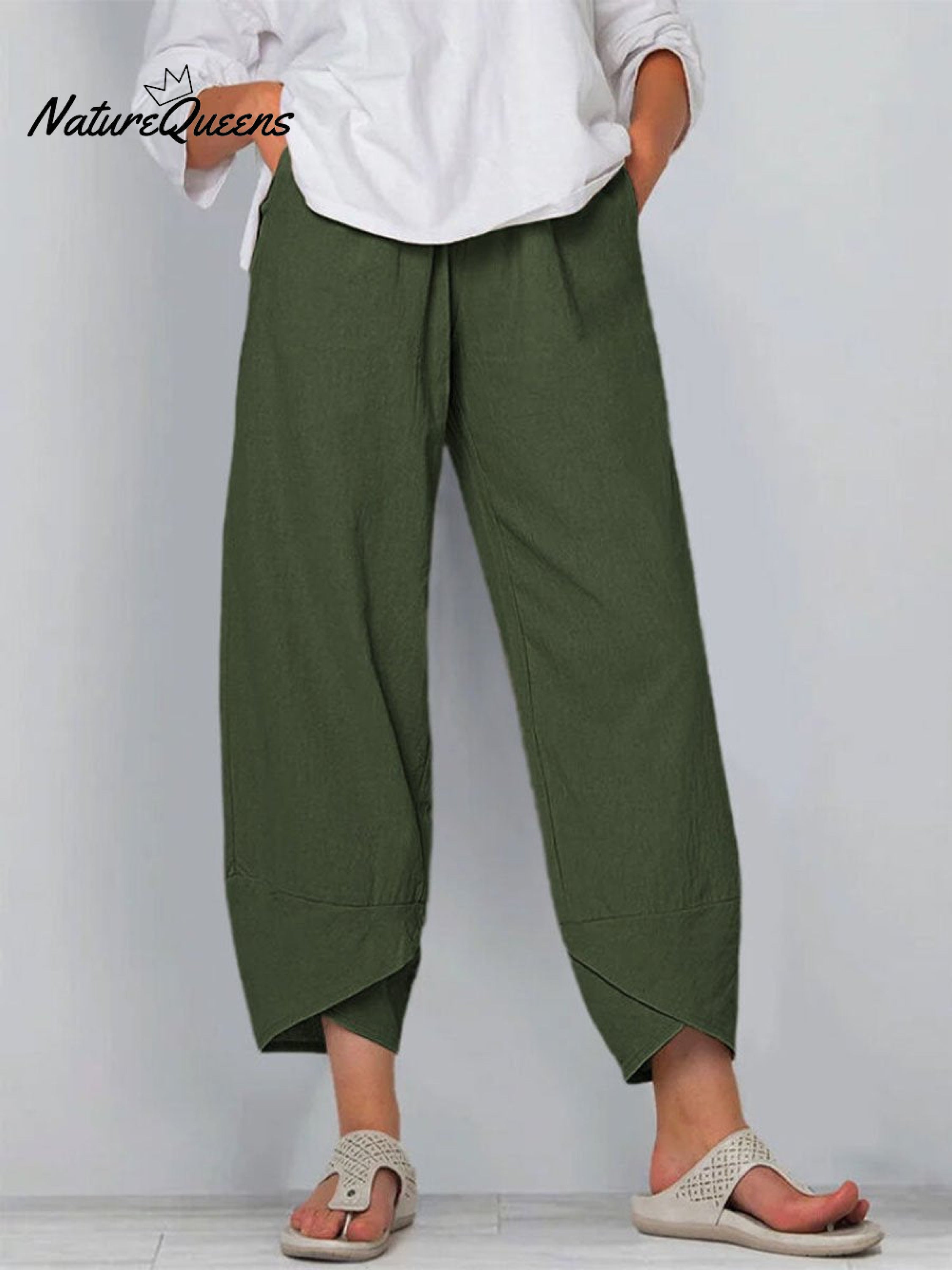 Women's Solid Color Loose Elegant Casual Simple Cotton And Linen Ninth Pants-blumpark