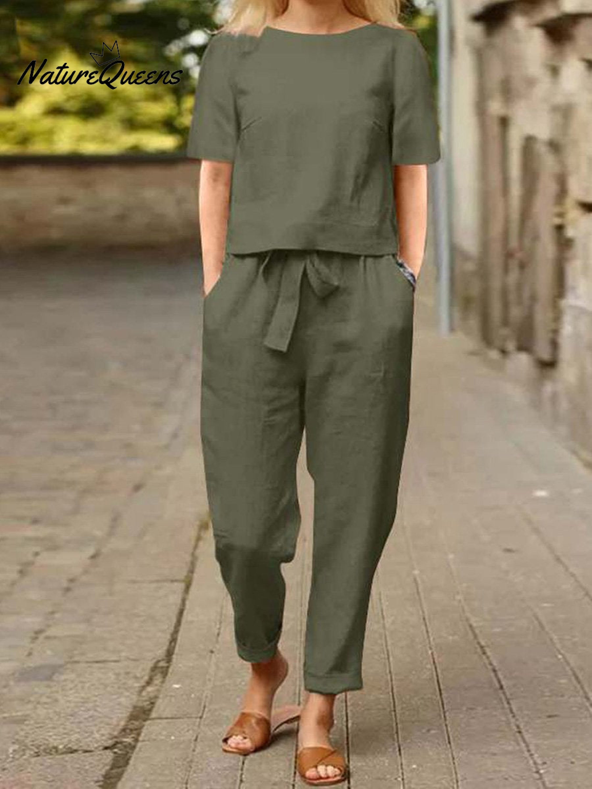 Cotton and Linen Summer Half-Sleeve Oversized Homewear Suit-blumpark