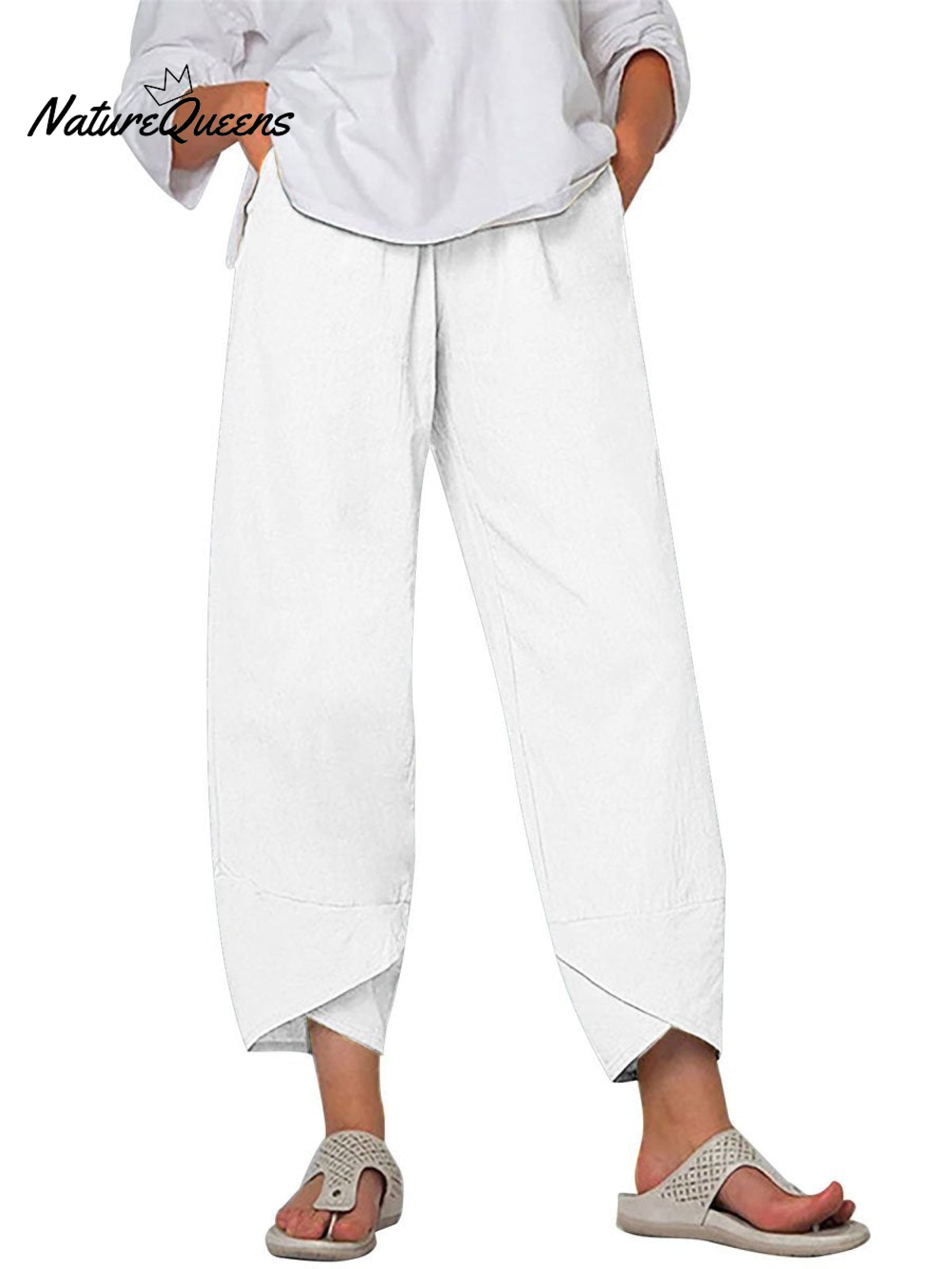 Women's Solid Color Loose Elegant Casual Simple Cotton And Linen Ninth Pants-blumpark