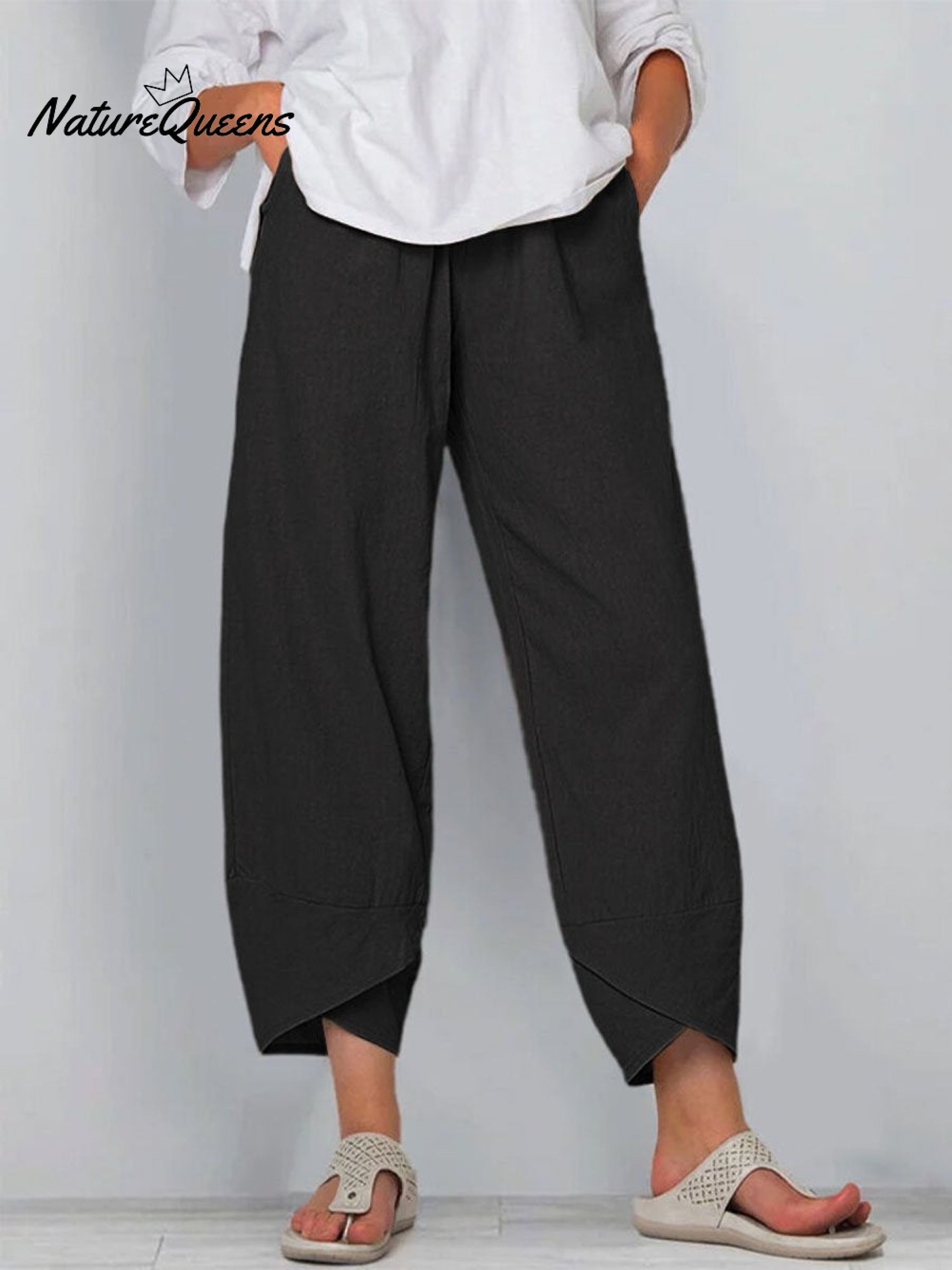 Women's Solid Color Loose Elegant Casual Simple Cotton And Linen Ninth Pants-blumpark