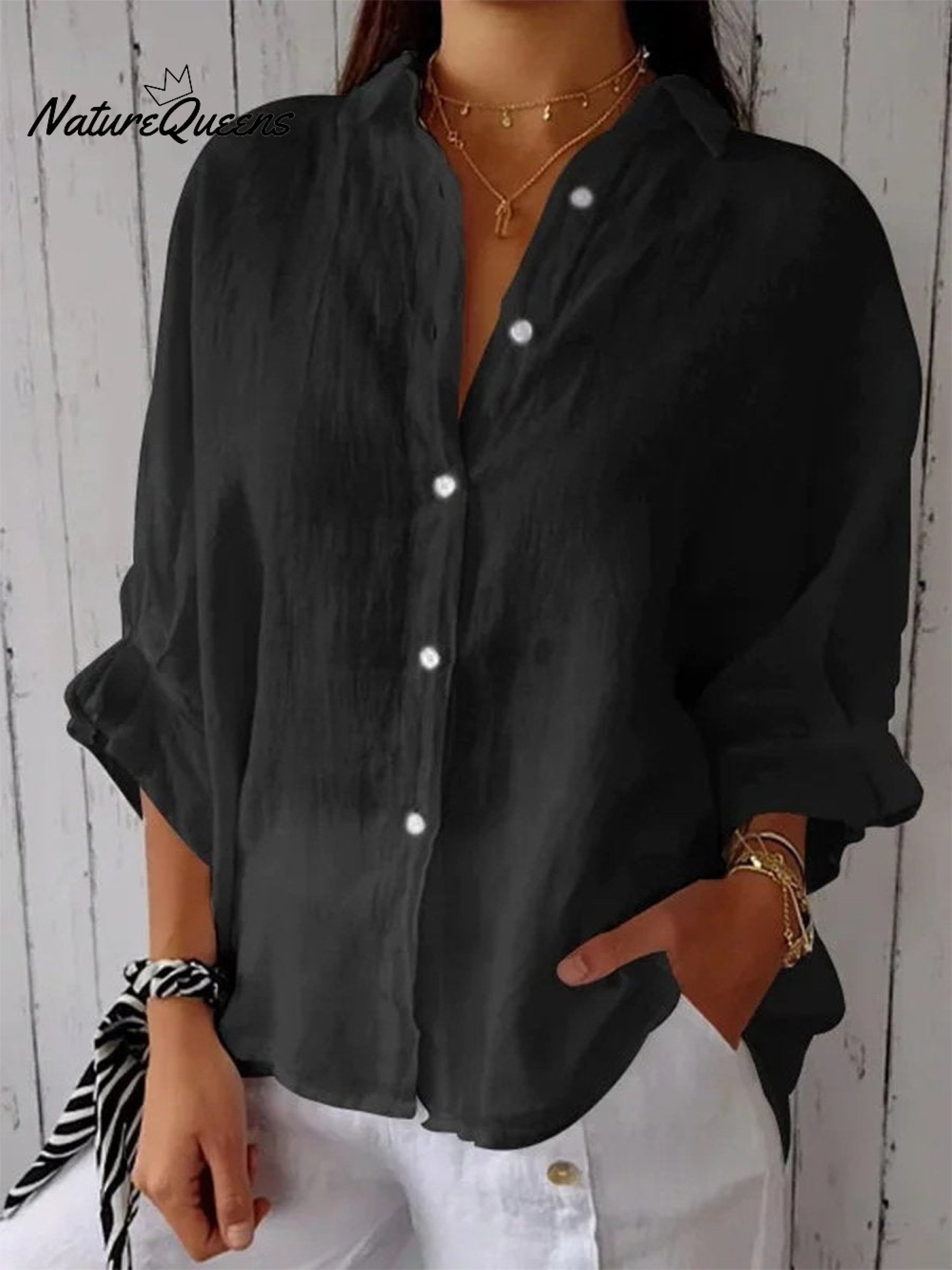 Women's  Cotton & Linen  Casual Tie-back  Shirt-blumpark