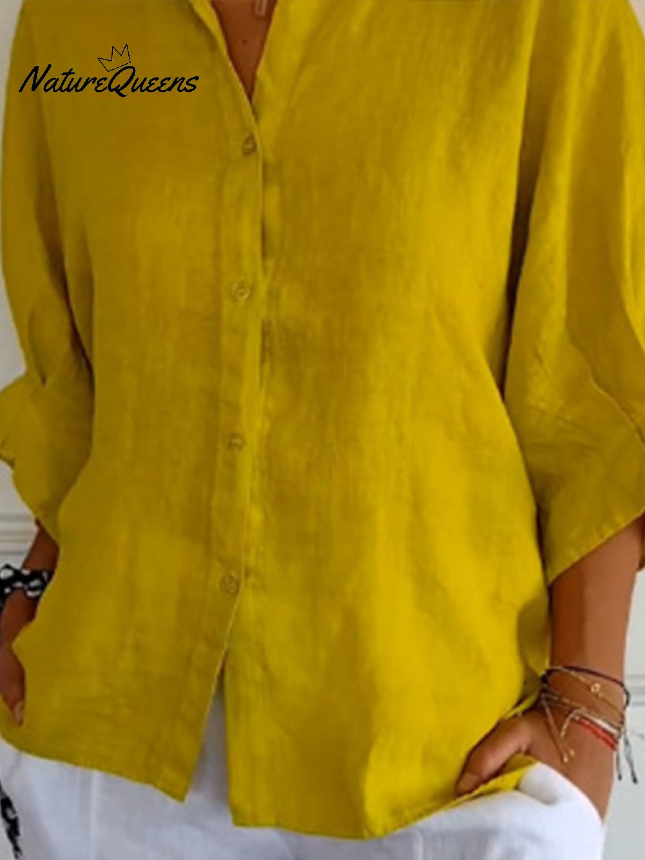 Women's  Cotton & Linen  Casual Tie-back  Shirt-blumpark