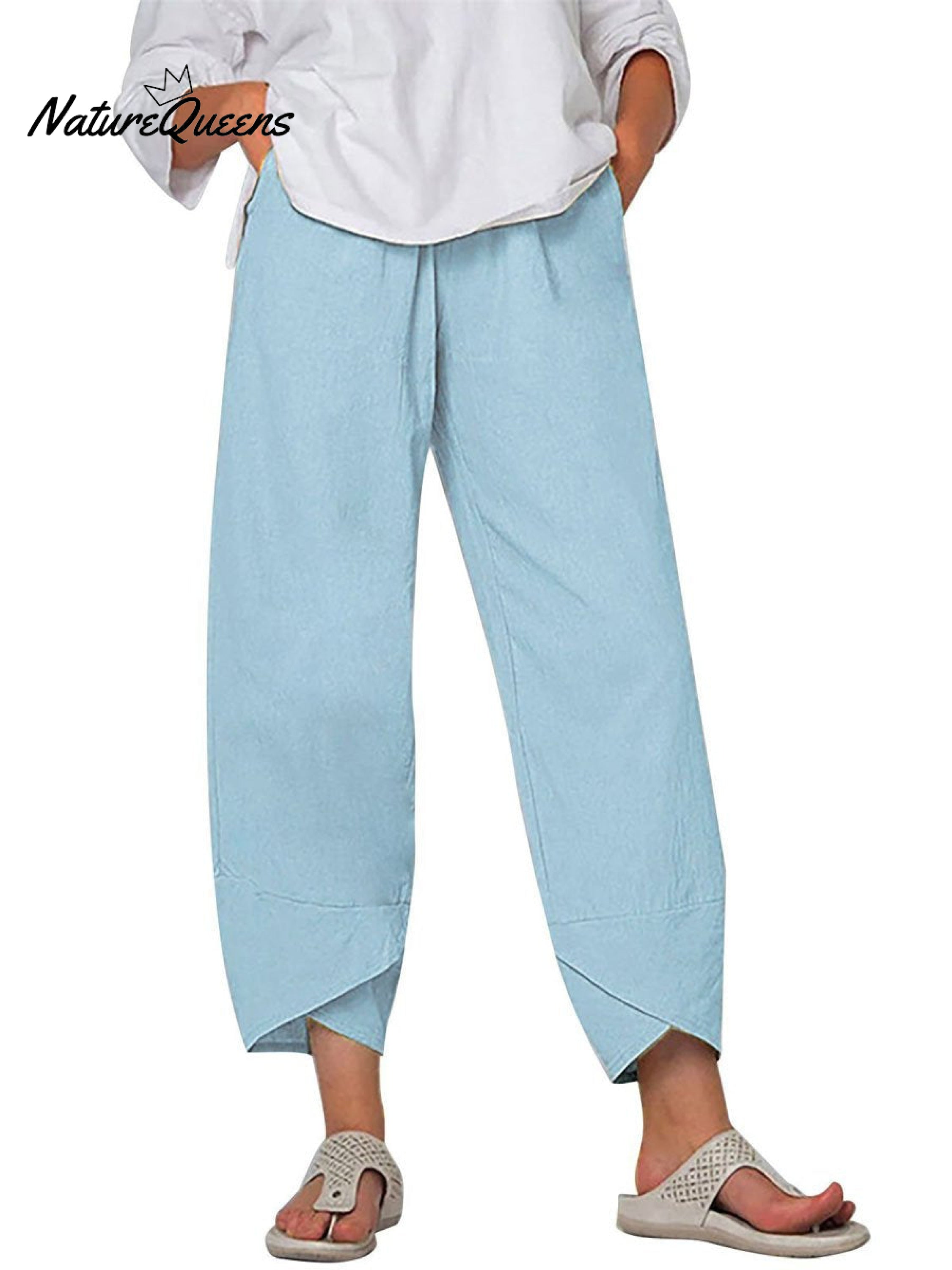 Women's Solid Color Loose Elegant Casual Simple Cotton And Linen Ninth Pants-blumpark