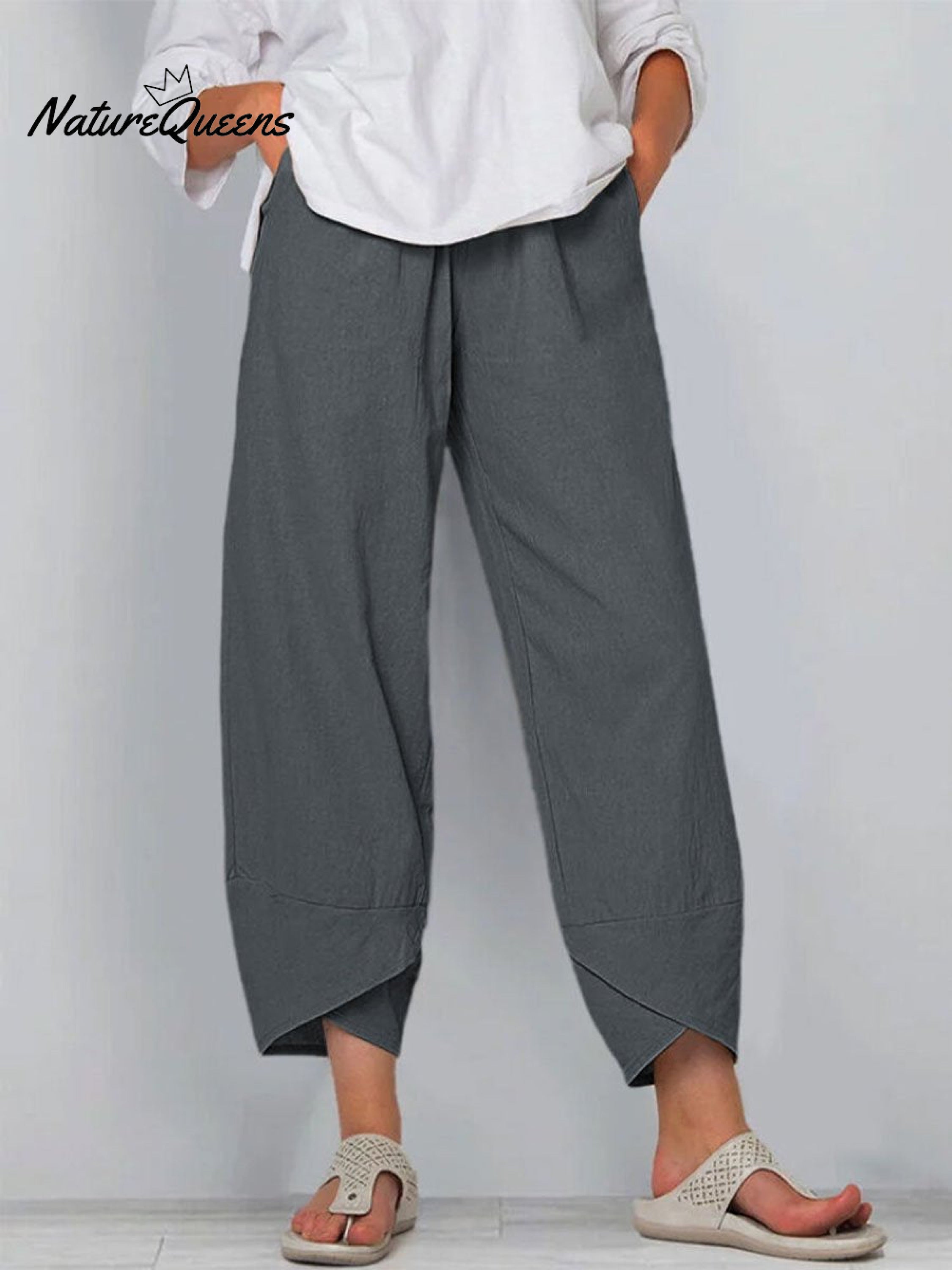 Women's Solid Color Loose Elegant Casual Simple Cotton And Linen Ninth Pants-blumpark