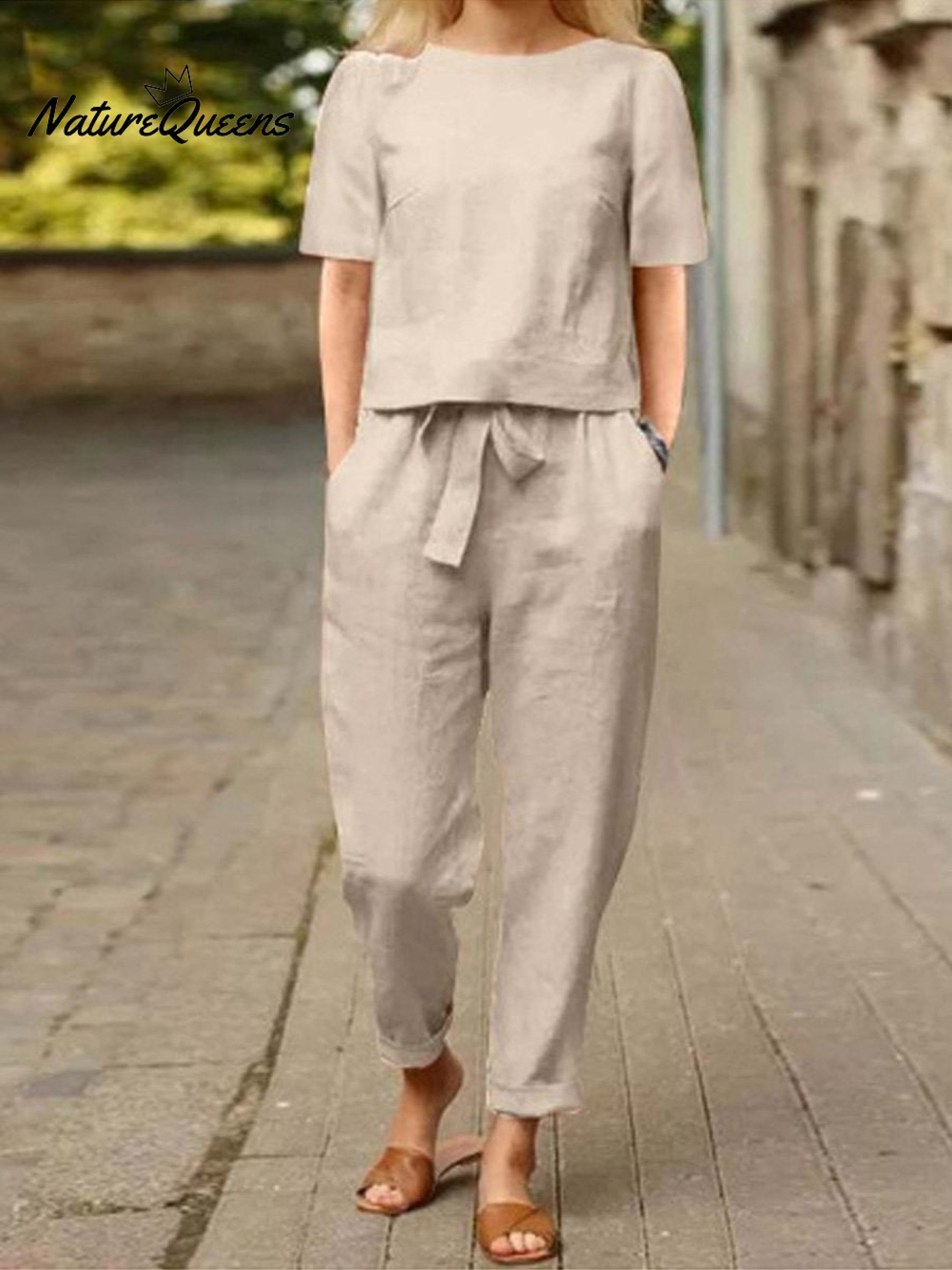 Cotton and Linen Summer Half-Sleeve Oversized Homewear Suit-blumpark