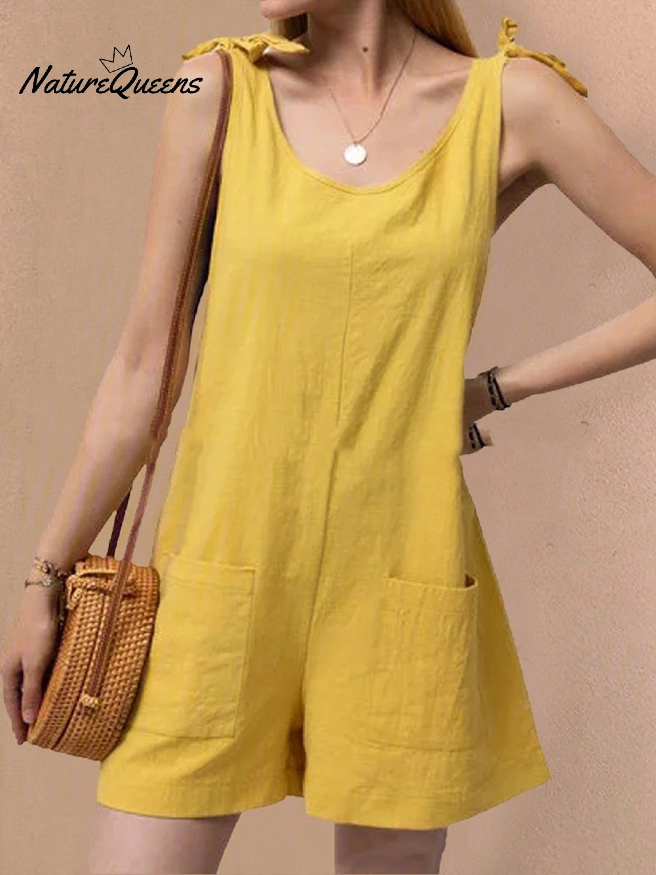 Women's Cotton Overalls Casual Sleeveless Shorts Romper Jumpsuit-blumpark