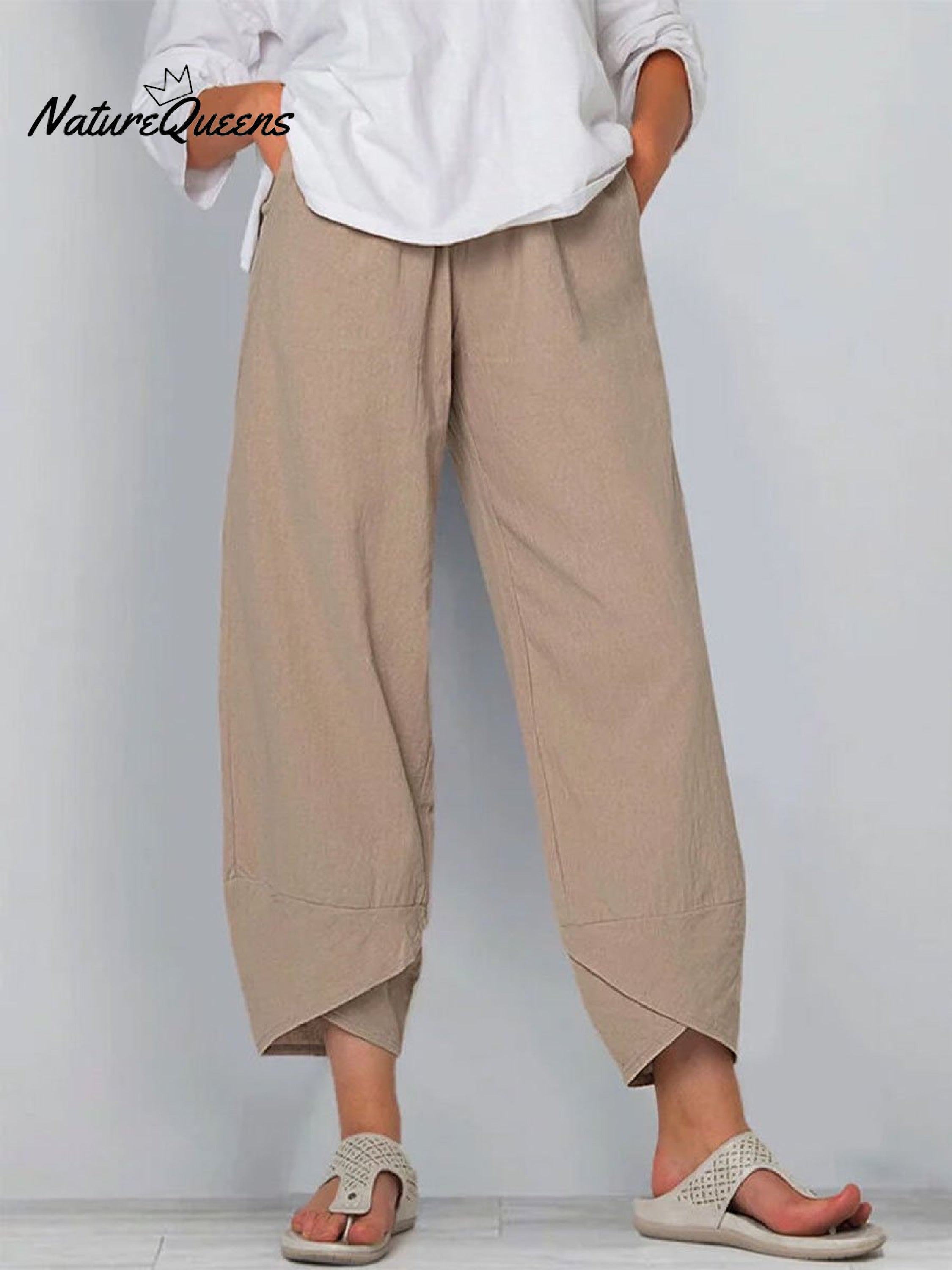 Women's Solid Color Loose Elegant Casual Simple Cotton And Linen Ninth Pants-blumpark