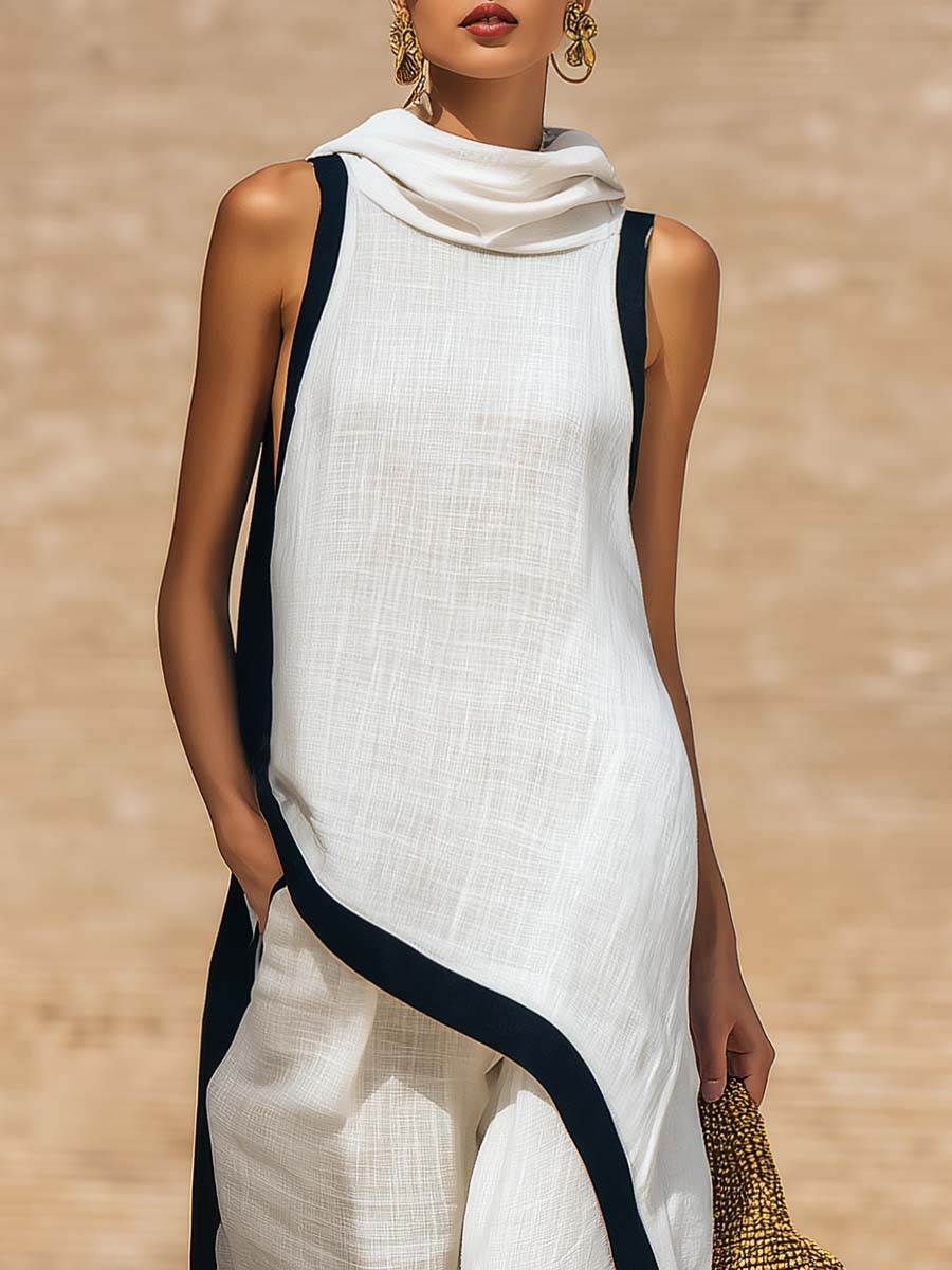 Artistic Cut Trim Elegant Linen Cotton Two-piece Set-blumpark