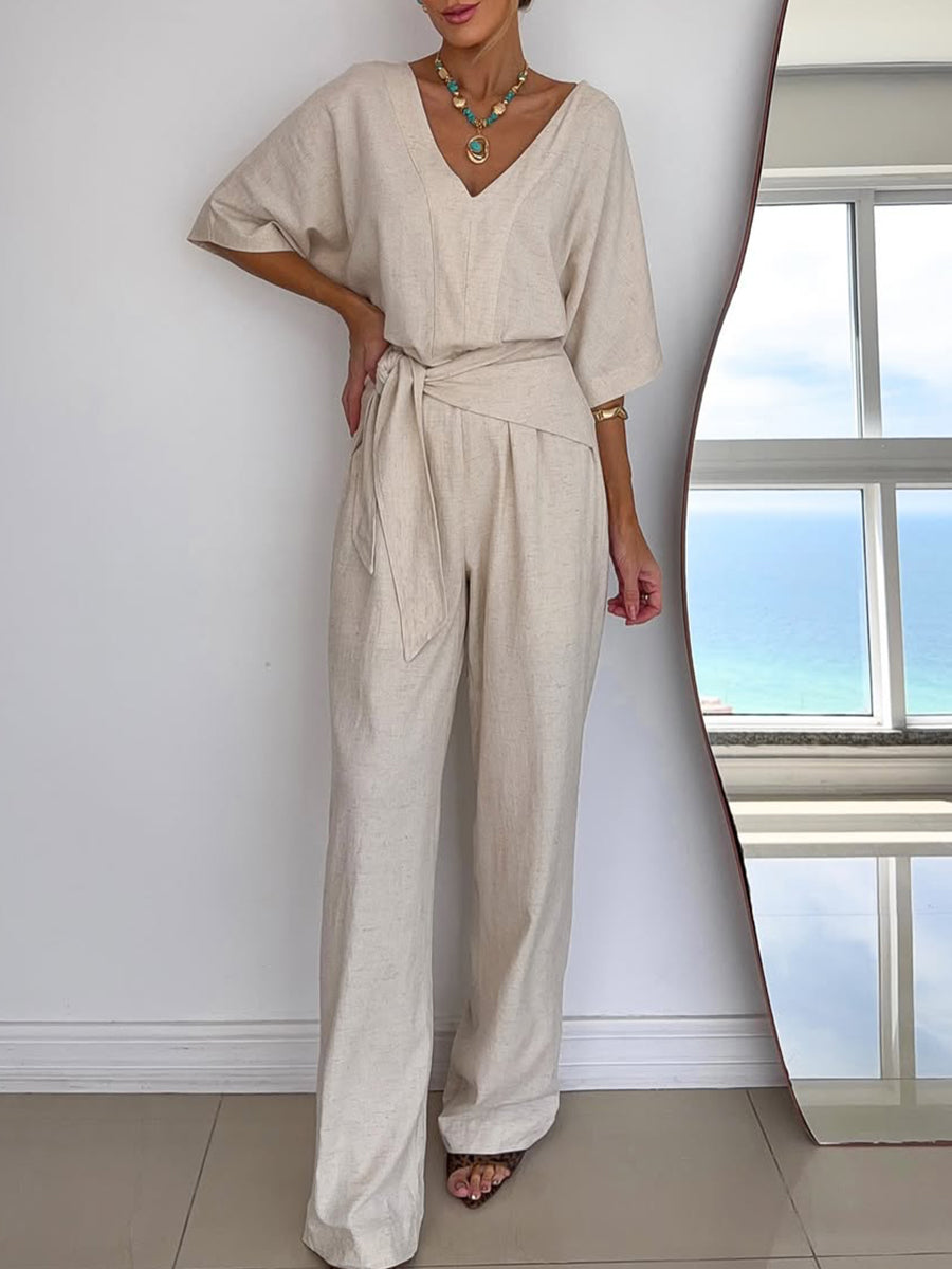 Women's Linen And Cotton Jumpsuit-blumpark