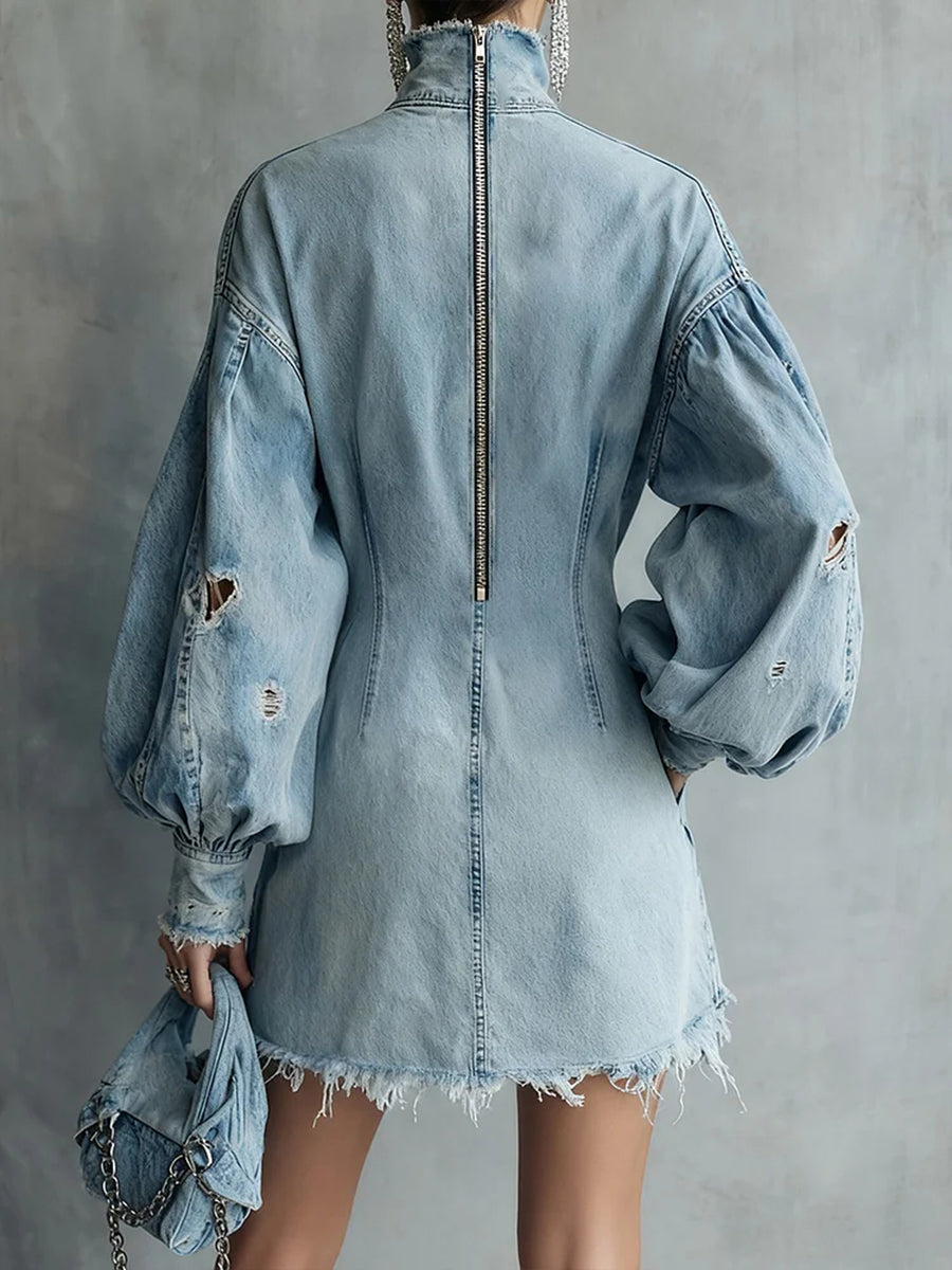 Women's Vintage Denim Mini Dress-blumpark