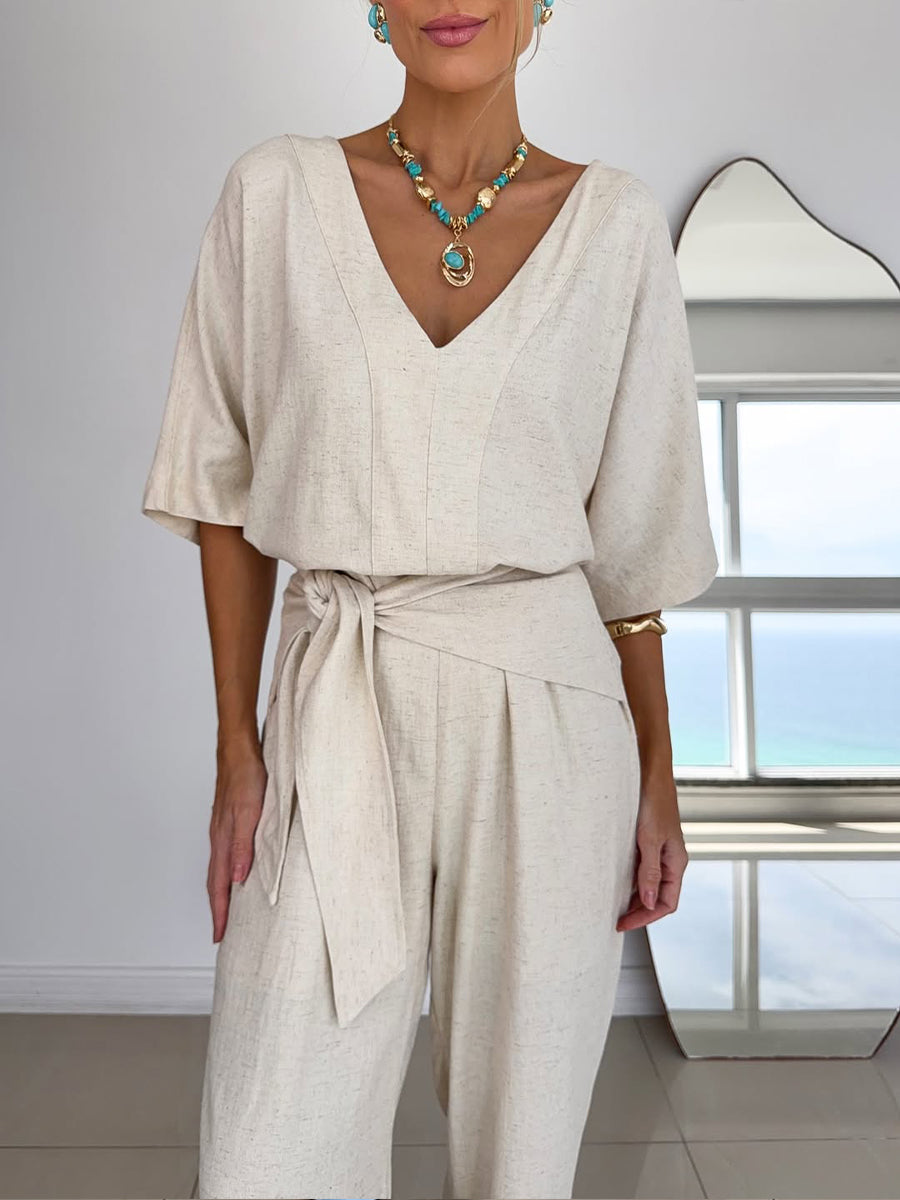 Women's Linen And Cotton Jumpsuit-blumpark