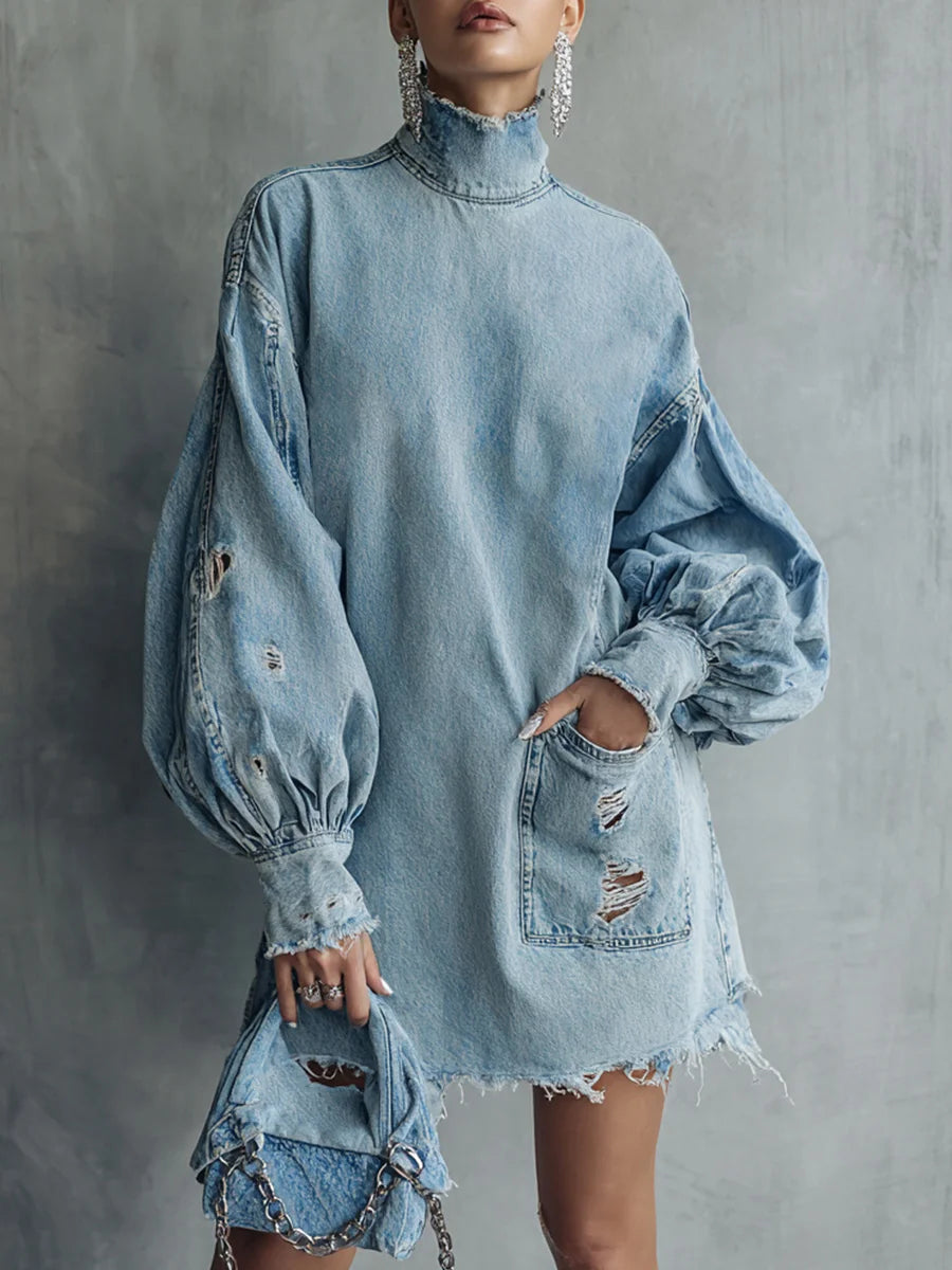 Women's Vintage Denim Mini Dress-blumpark