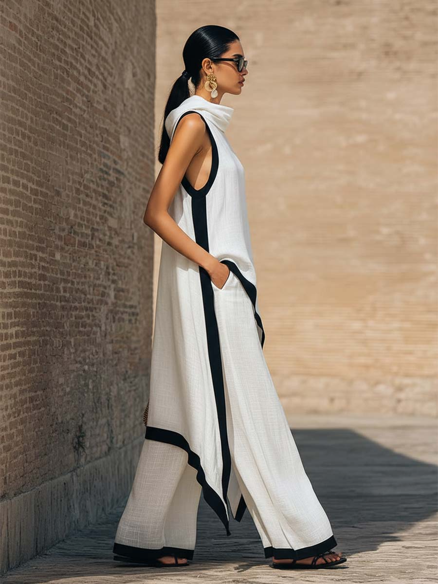 Artistic Cut Trim Elegant Linen Cotton Two-piece Set-blumpark