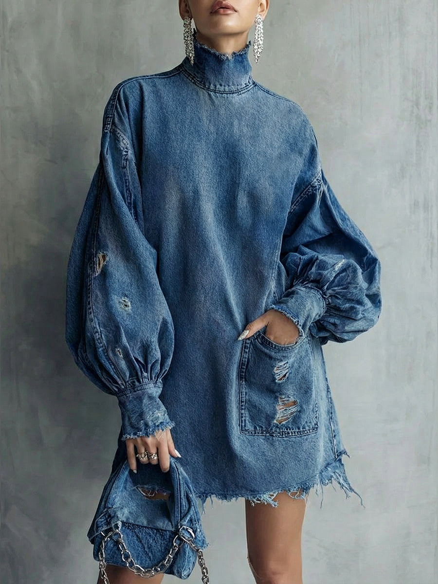 Women's Vintage Denim Mini Dress-blumpark