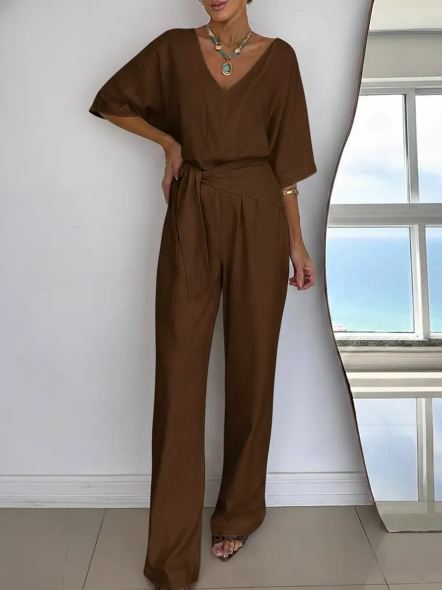 Women's Linen And Cotton Jumpsuit-blumpark