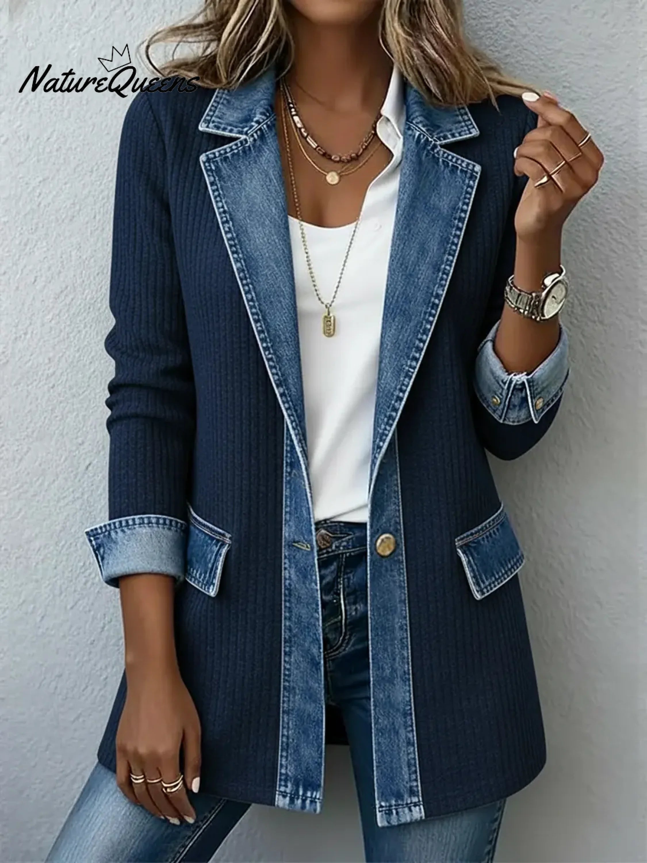 Knitted Patchwork Denim Casual Cotton Jacket-blumpark