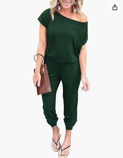 Off-Shoulder Short Sleeve Beam Foot Jumpsuit-blumpark