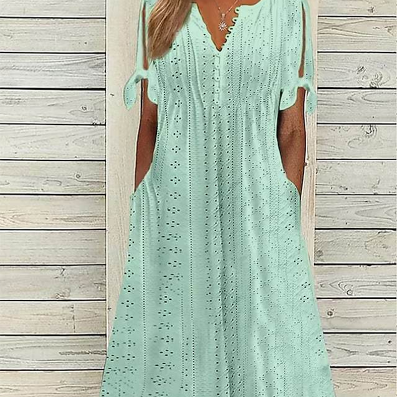 ⏰Last Day Sale 50% Off💃Women's Elegant V-Neck Hollow-Out Solid Dress-blumpark