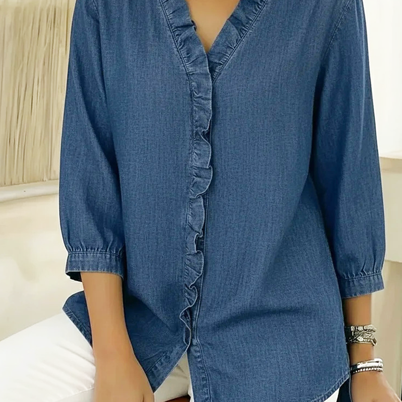 ⏳Time-Limited Special⏰Women's Casual Ruffle V-Neck Shirt | Soft, Breathable & Flattering High-Low Hem ✨-blumpark
