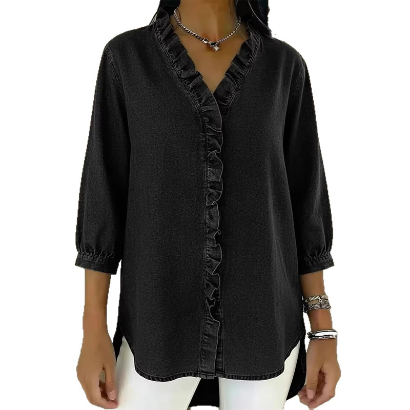⏳Time-Limited Special⏰Women's Casual Ruffle V-Neck Shirt | Soft, Breathable & Flattering High-Low Hem ✨-blumpark