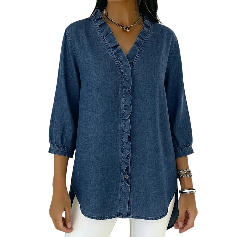 ⏳Time-Limited Special⏰Women's Casual Ruffle V-Neck Shirt | Soft, Breathable & Flattering High-Low Hem ✨-blumpark