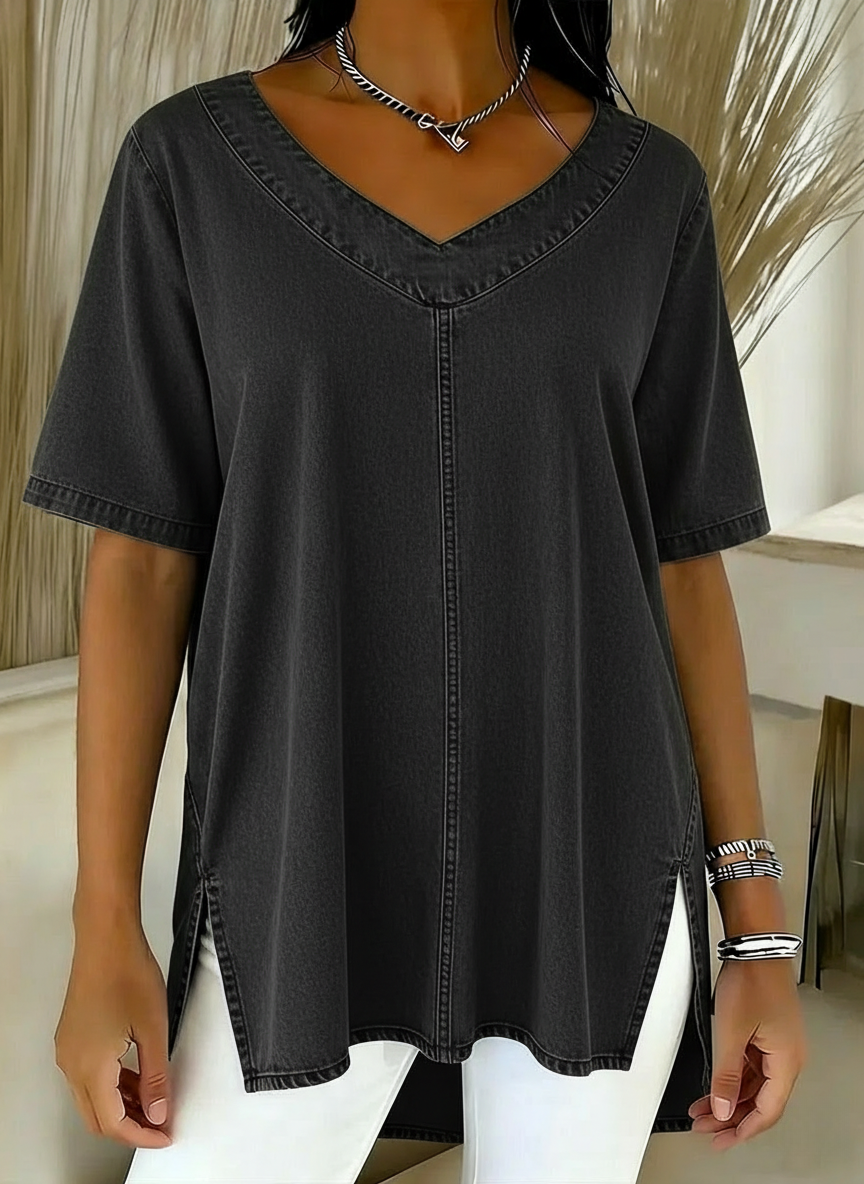 Women's Casual Washed Denim Cotton Top-blumpark