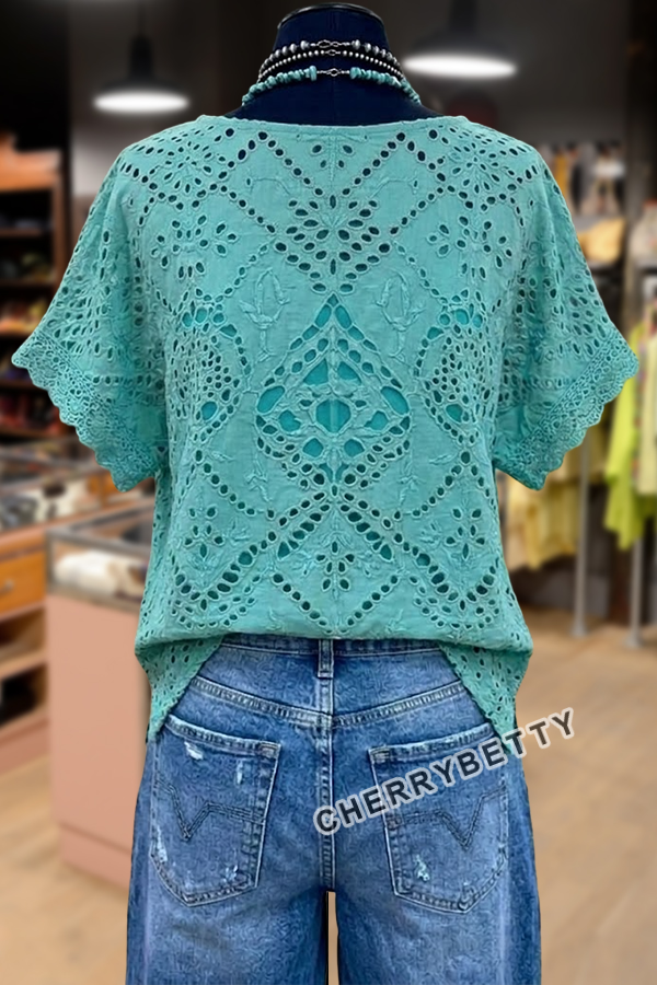Boho Eyelet Lace Hollow Out Top-blumpark