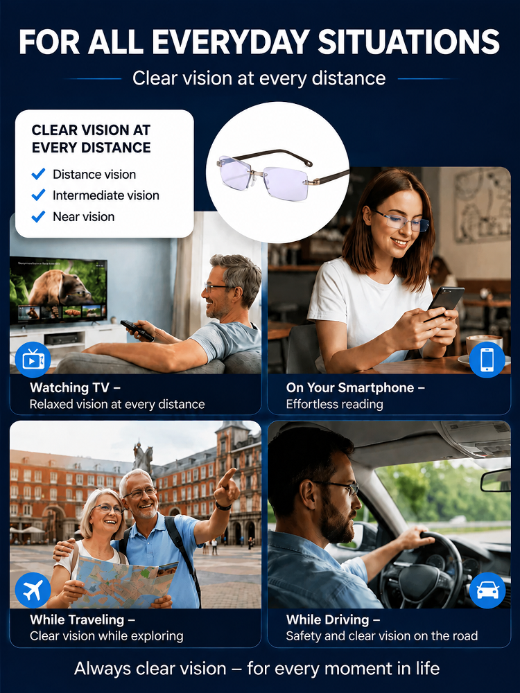 0.01s Auto-Focus Progressive Glasses | +1.00~+7.00 DPT, Stepless for Reading & Driving