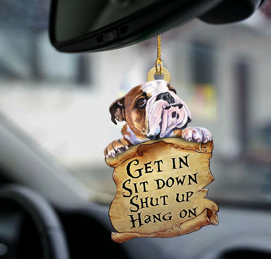 Bulldog “Get In” Two-Sided Car Ornament – for Dog Lovers