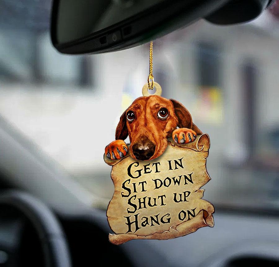 Dachshund “Get In” Two-Sided Car Ornament – for Dachshund Lovers