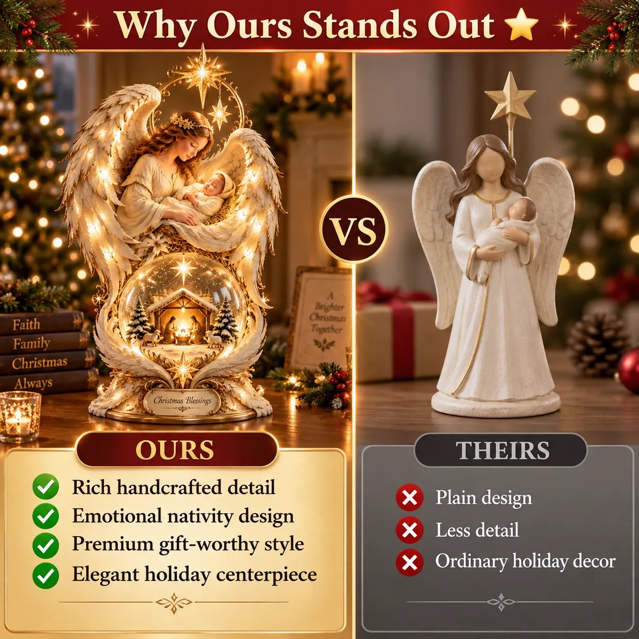Simple tabletop placement for the Heavenly Noel Nativity decoration