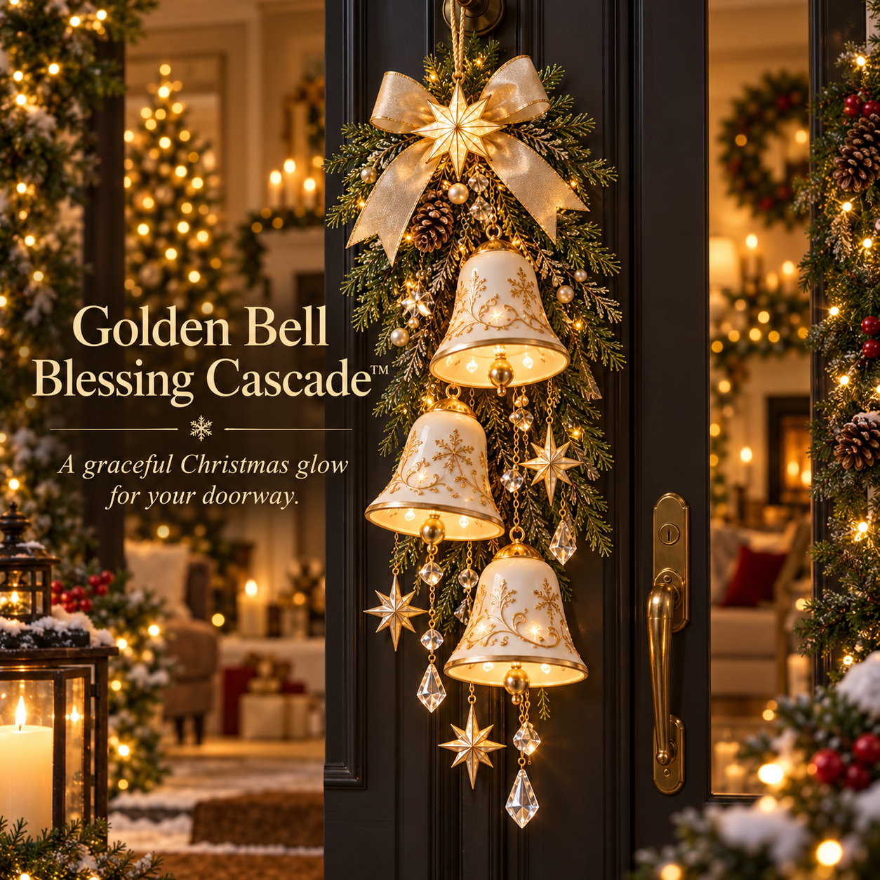 🔔Golden Bell Blessing Cascade™ – Lighted Christmas Door Decor