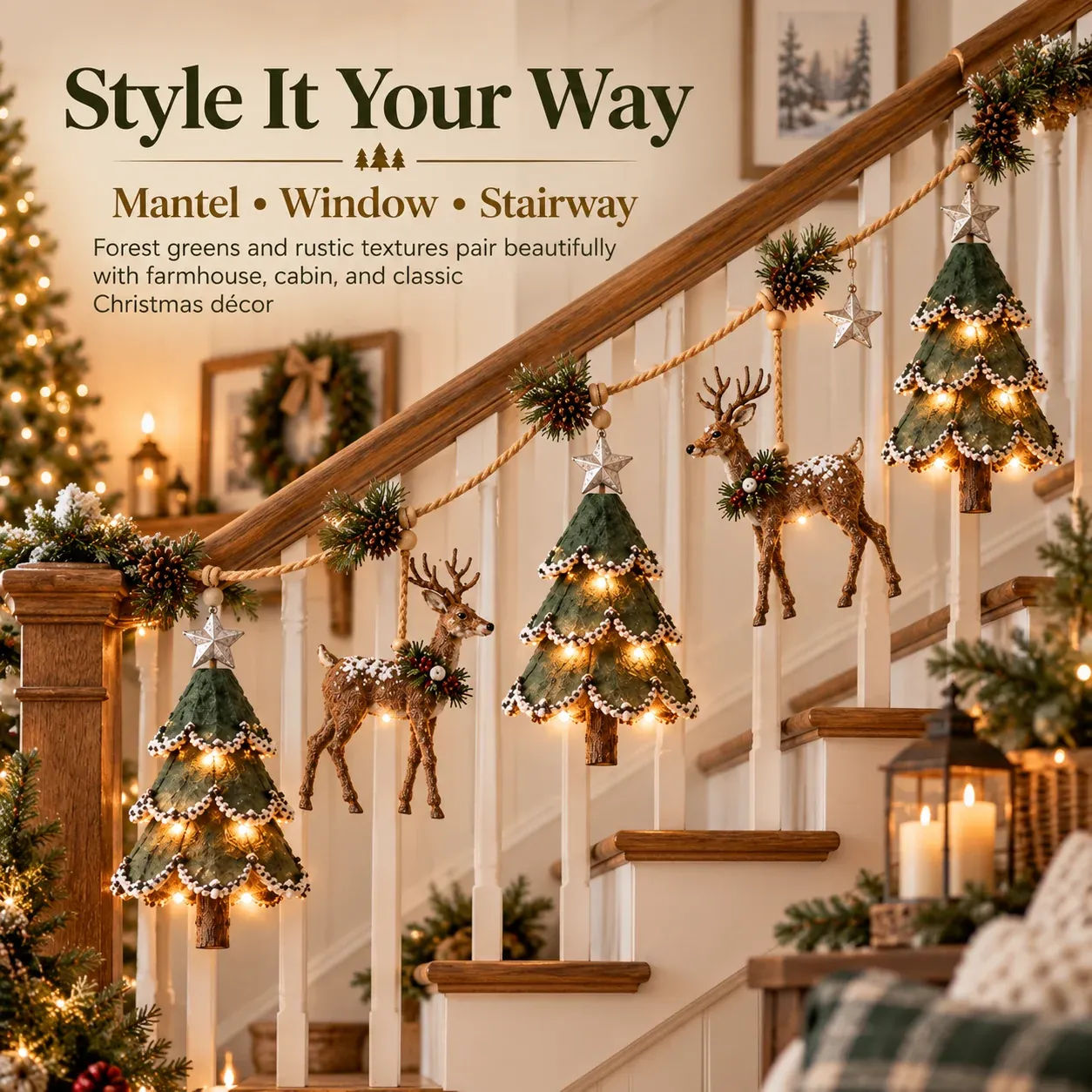 🦌 Lighted Woodland Christmas Garland